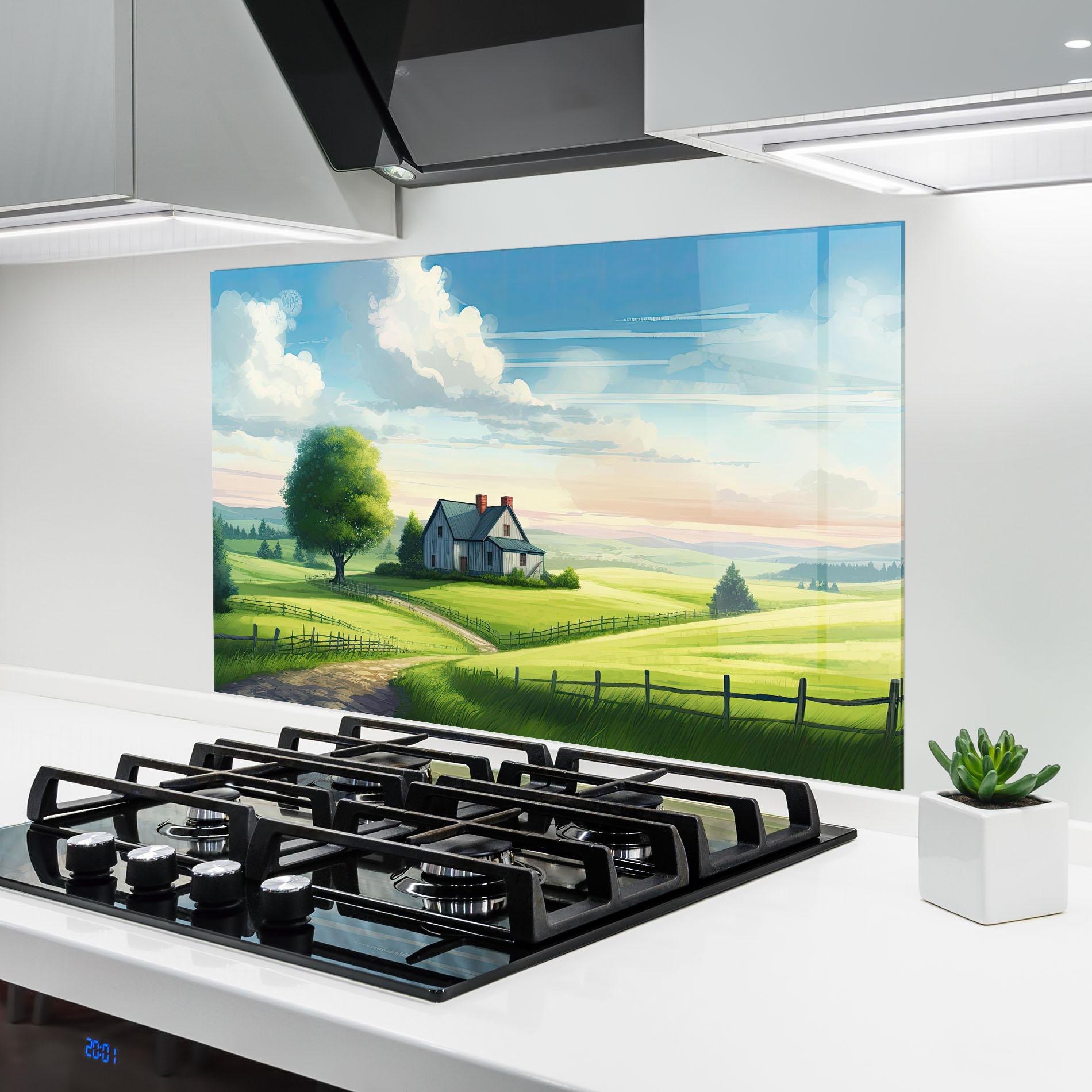 Panou Sticla Bucatarie Calming Rural View mockup 6