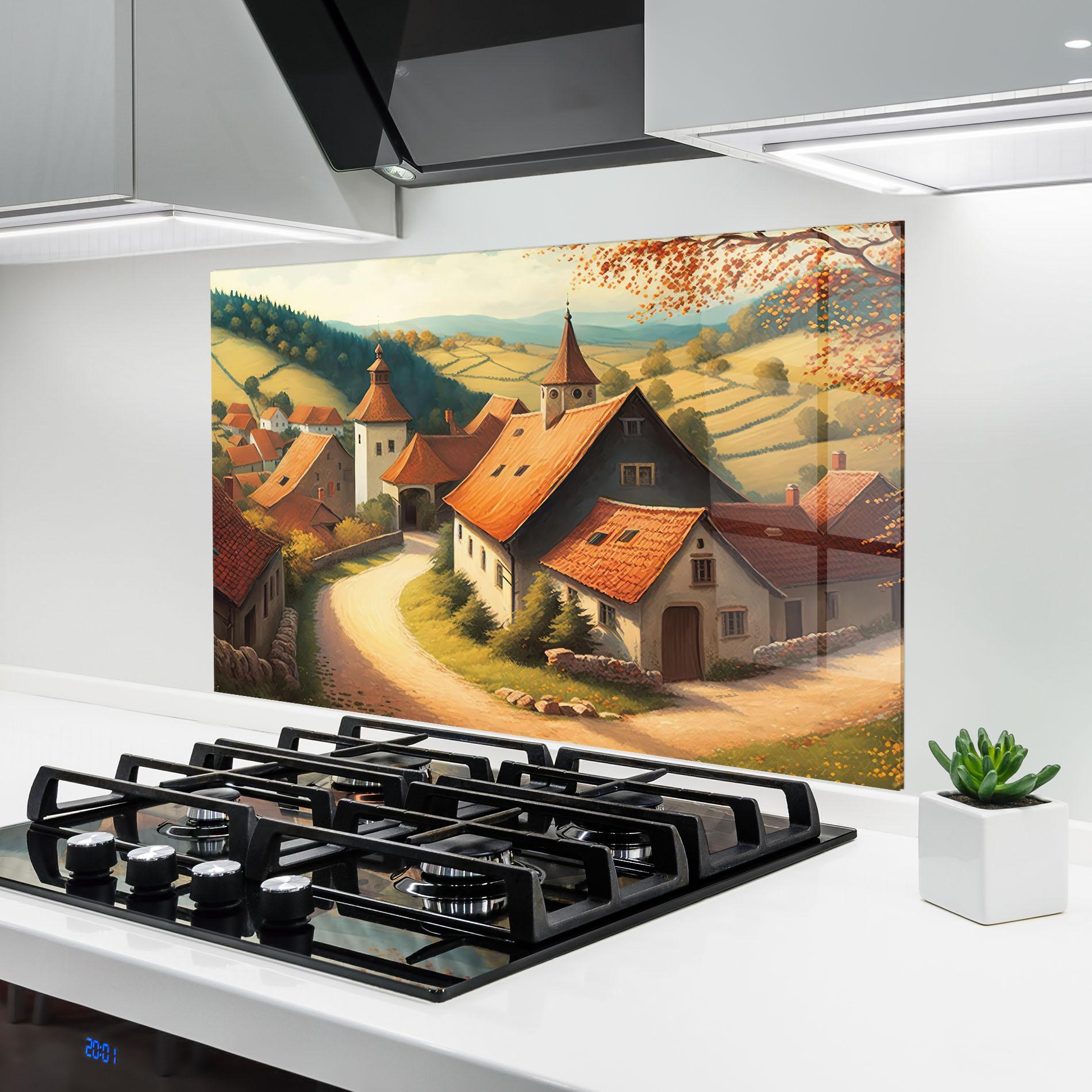 Panou Sticla Bucatarie Countryside Village mockup 6