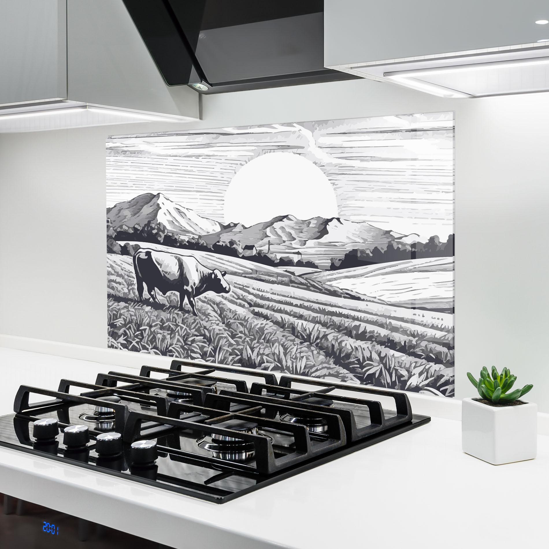 Panou Sticla Bucatarie Cow Grey Ink mockup 6