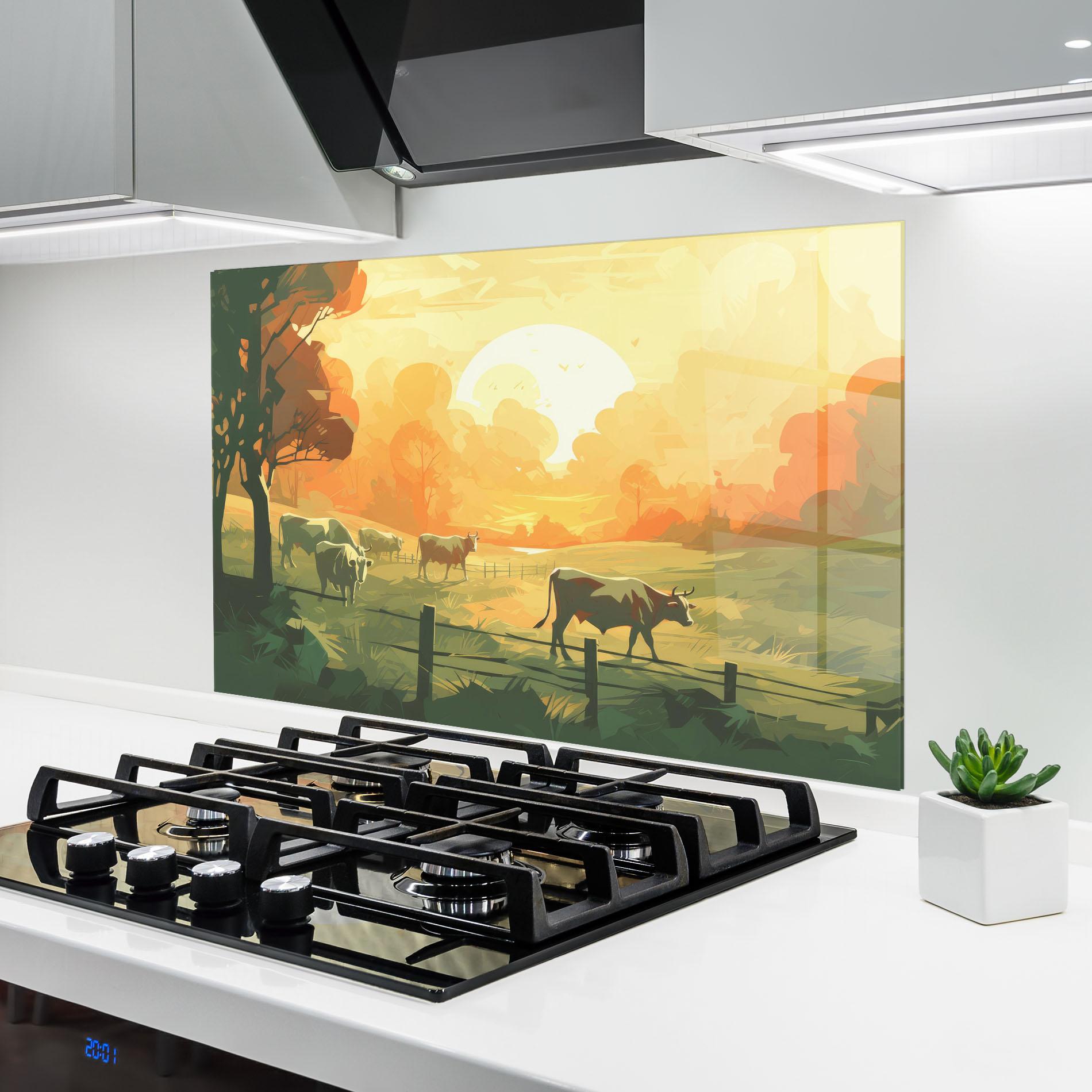 Panou Sticla Bucatarie Cows Grazing mockup 6