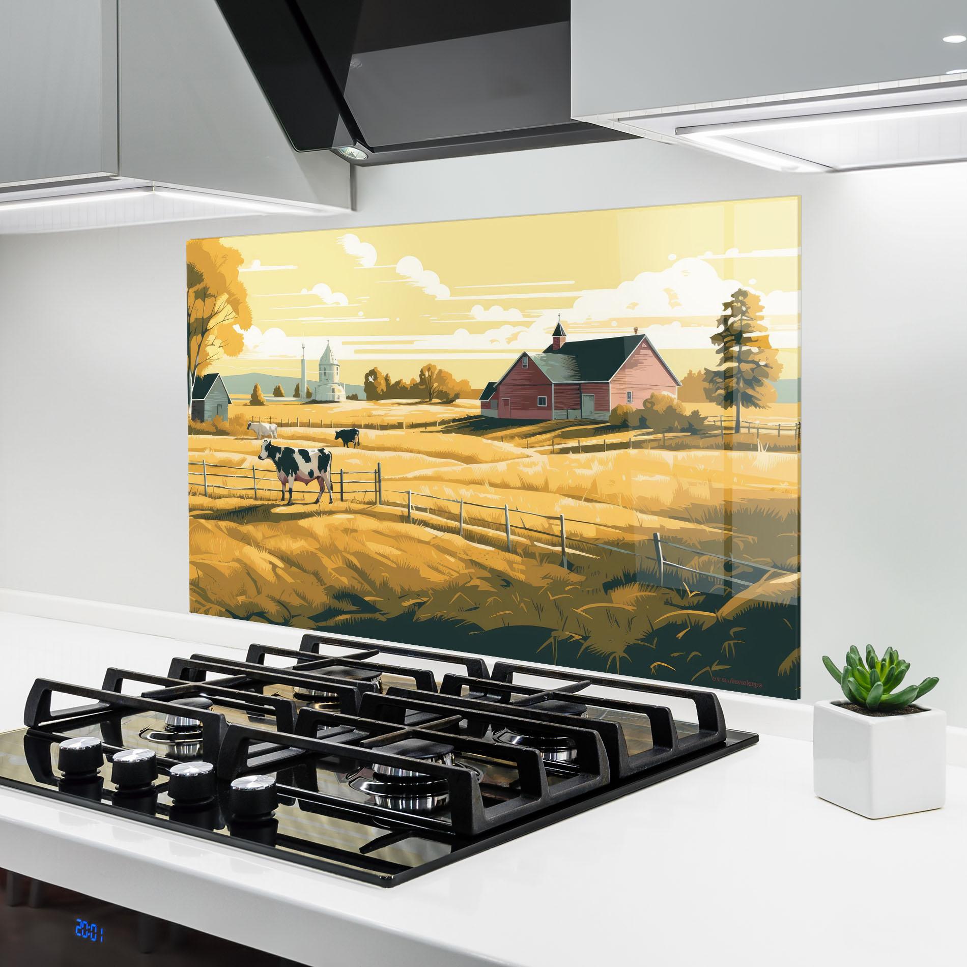 Panou Sticla Bucatarie Cows Sunlight Farm mockup 6