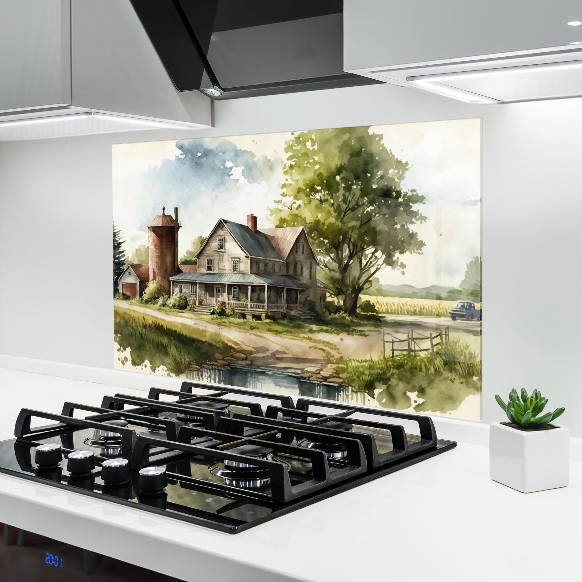 Panou Sticla Bucatarie Farm Blue Car mockup 6