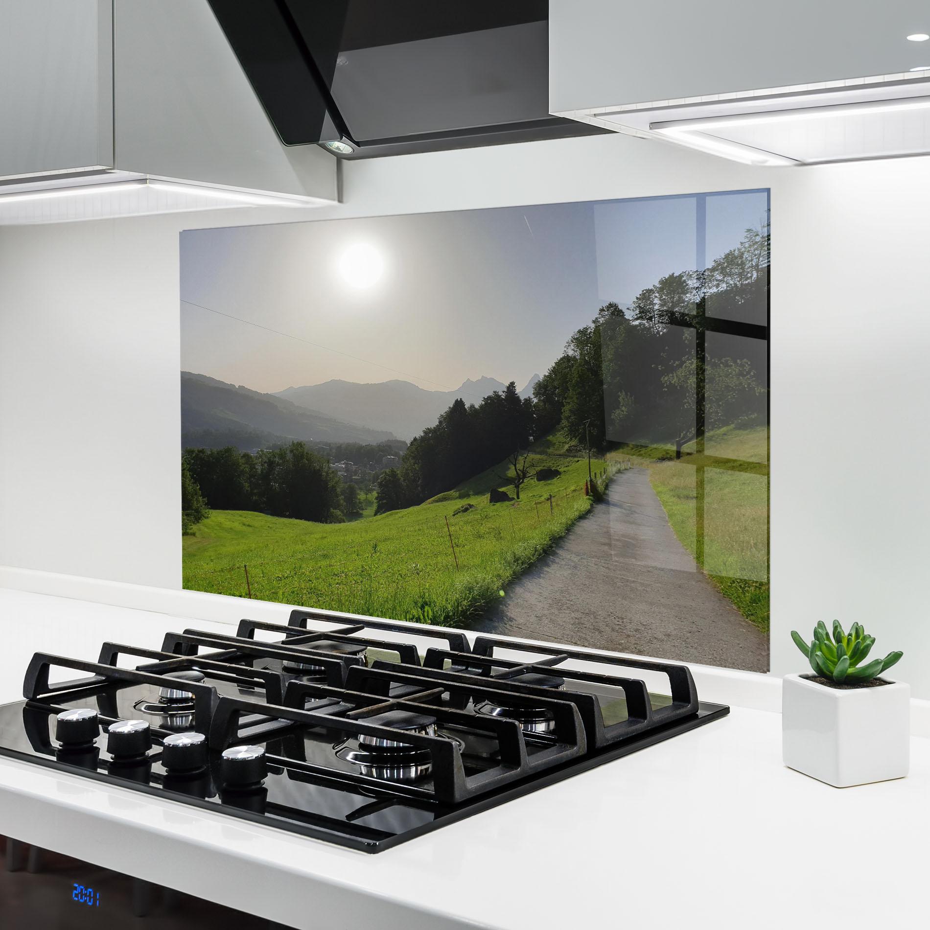 Panou Sticla Bucatarie Foggy Rural Road mockup 6