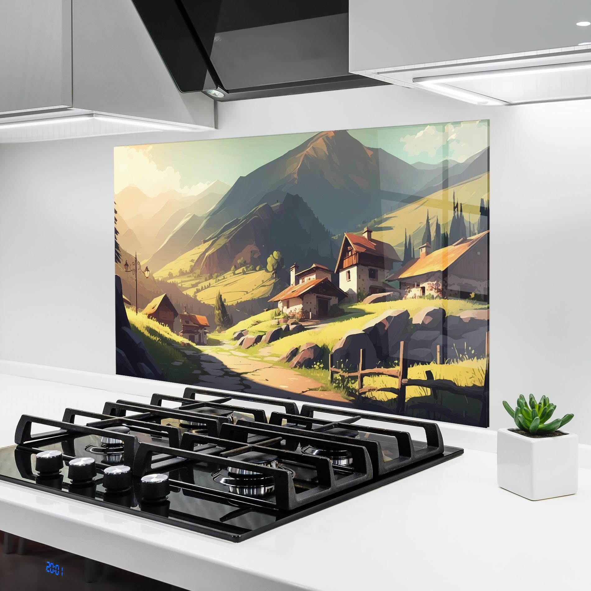 Panou Sticla Bucatarie Grassy Mountain View mockup 6