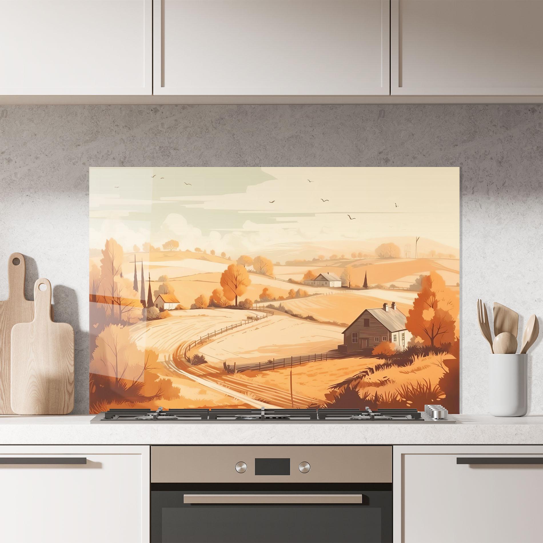 Panou Sticla Bucatarie Autumn Rural Wheat mockup 7