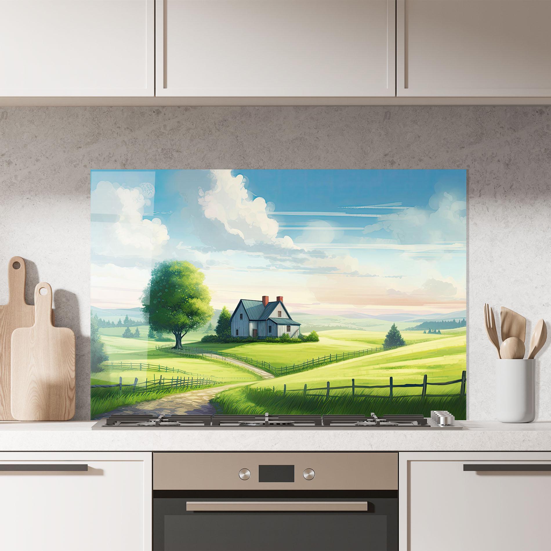 Panou Sticla Bucatarie Calming Rural View mockup 7