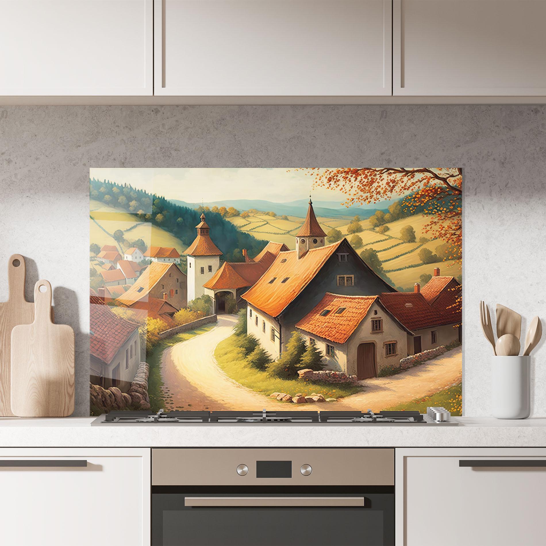 Panou Sticla Bucatarie Countryside Village mockup 7