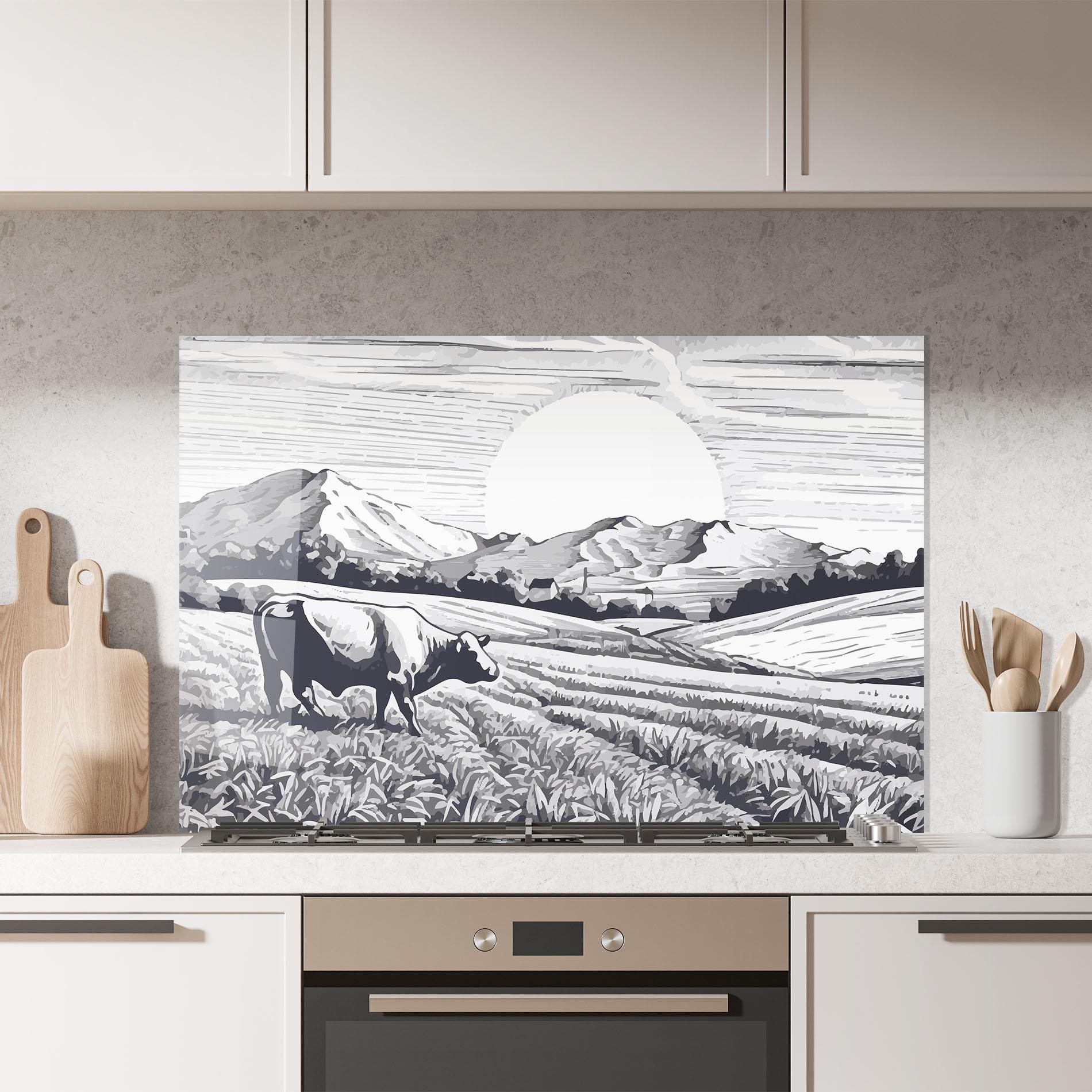 Panou Sticla Bucatarie Cow Grey Ink mockup 7