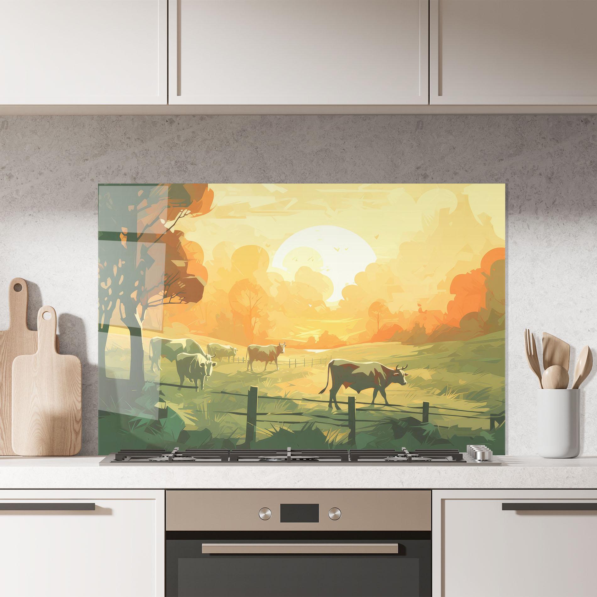 Panou Sticla Bucatarie Cows Grazing mockup 7