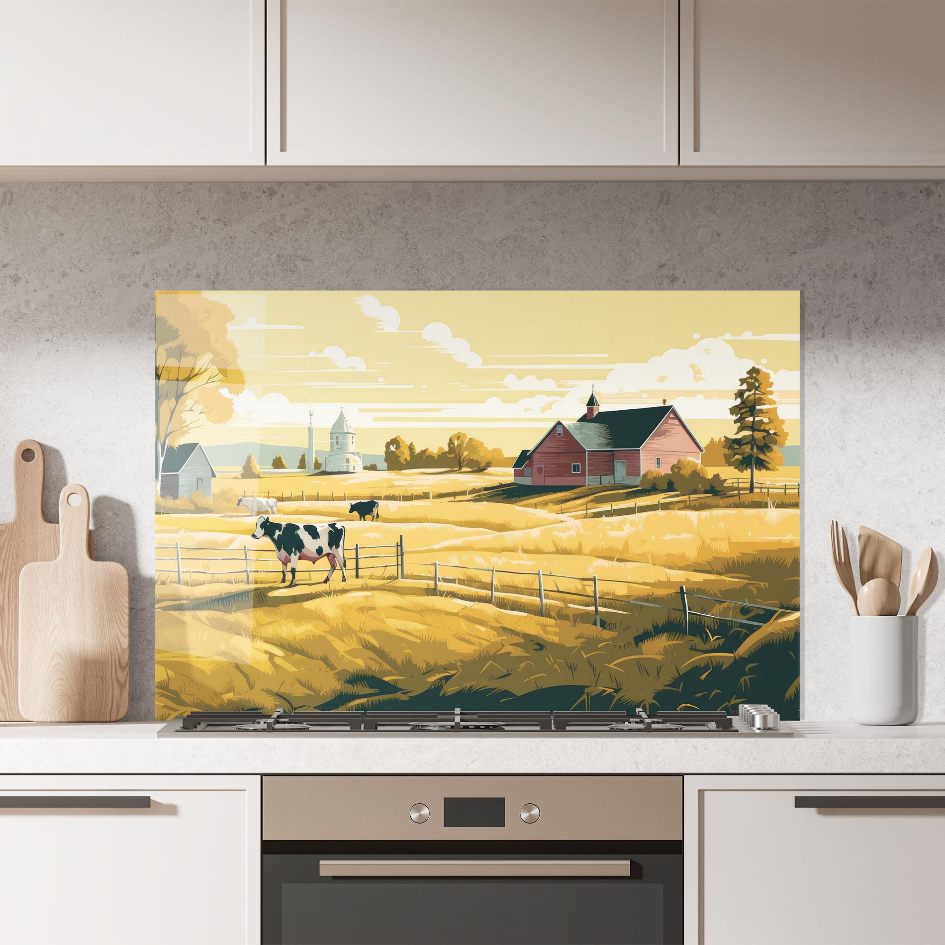 Panou Sticla Bucatarie Cows Sunlight Farm mockup 7
