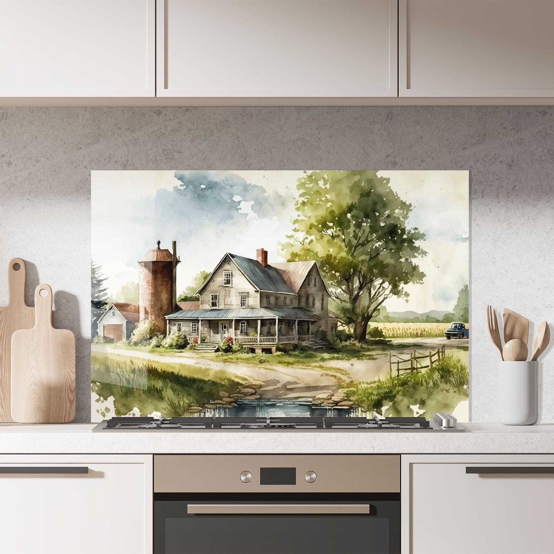 Panou Sticla Bucatarie Farm Blue Car mockup 7