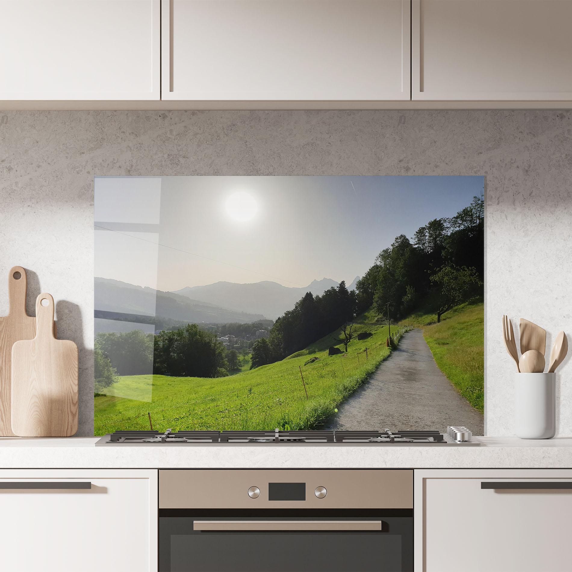 Panou Sticla Bucatarie Foggy Rural Road mockup 7