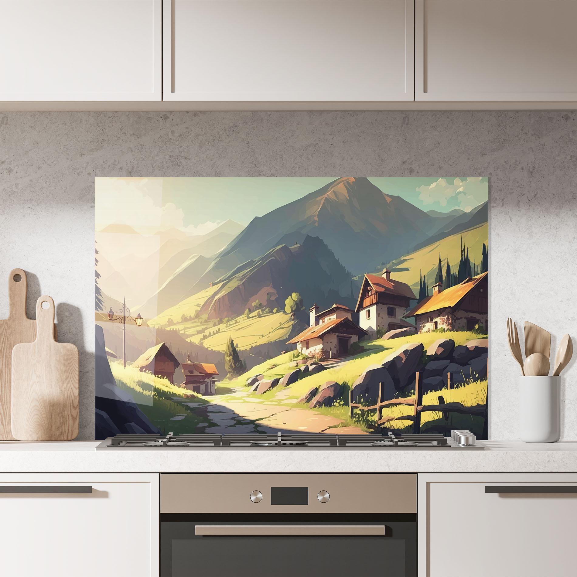 Panou Sticla Bucatarie Grassy Mountain View mockup 7