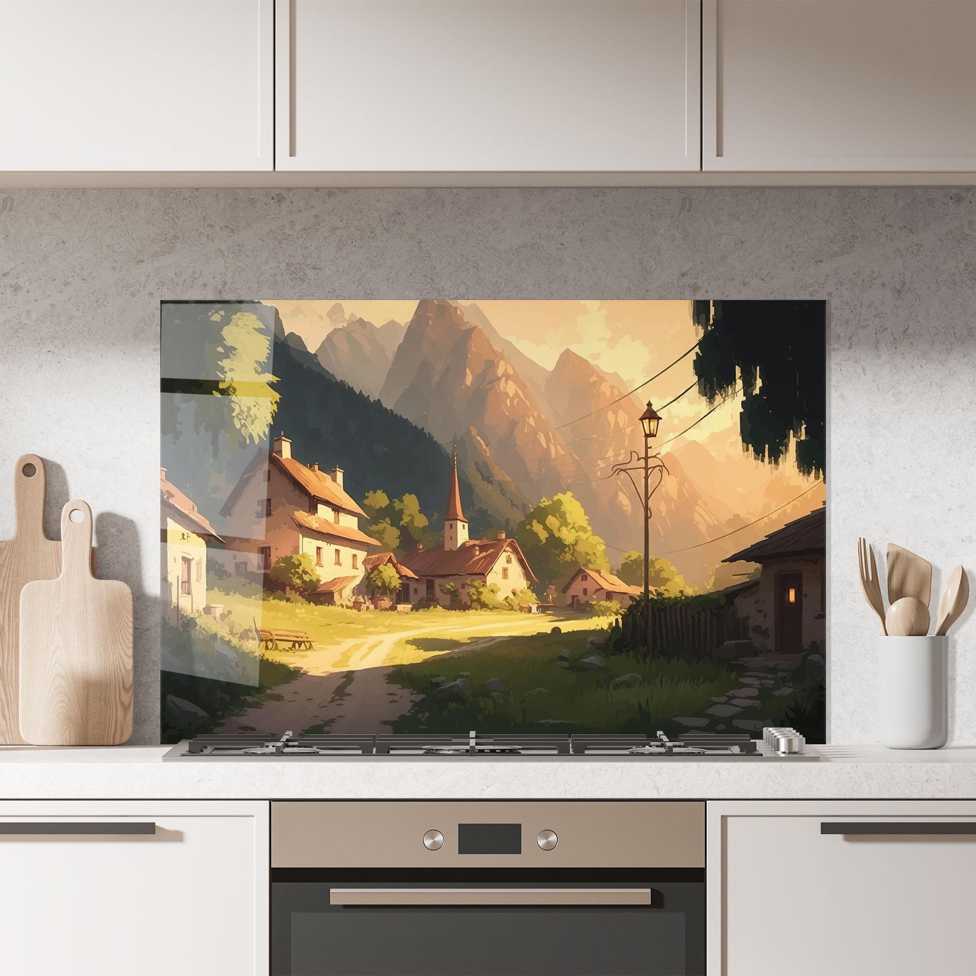 Panou Sticla Bucatarie Grassy Village View mockup 7