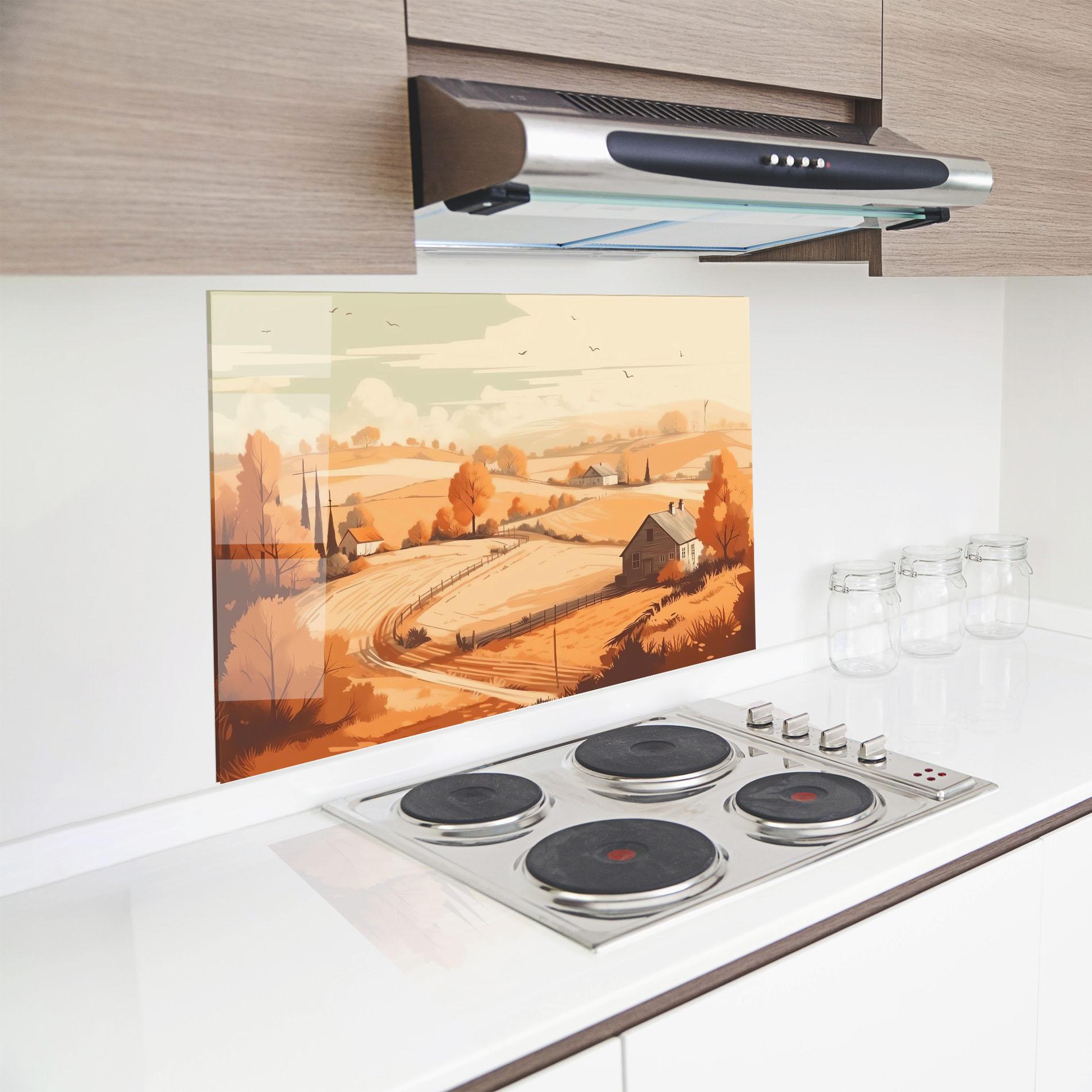 Panou Sticla Bucatarie Autumn Rural Wheat mockup 8