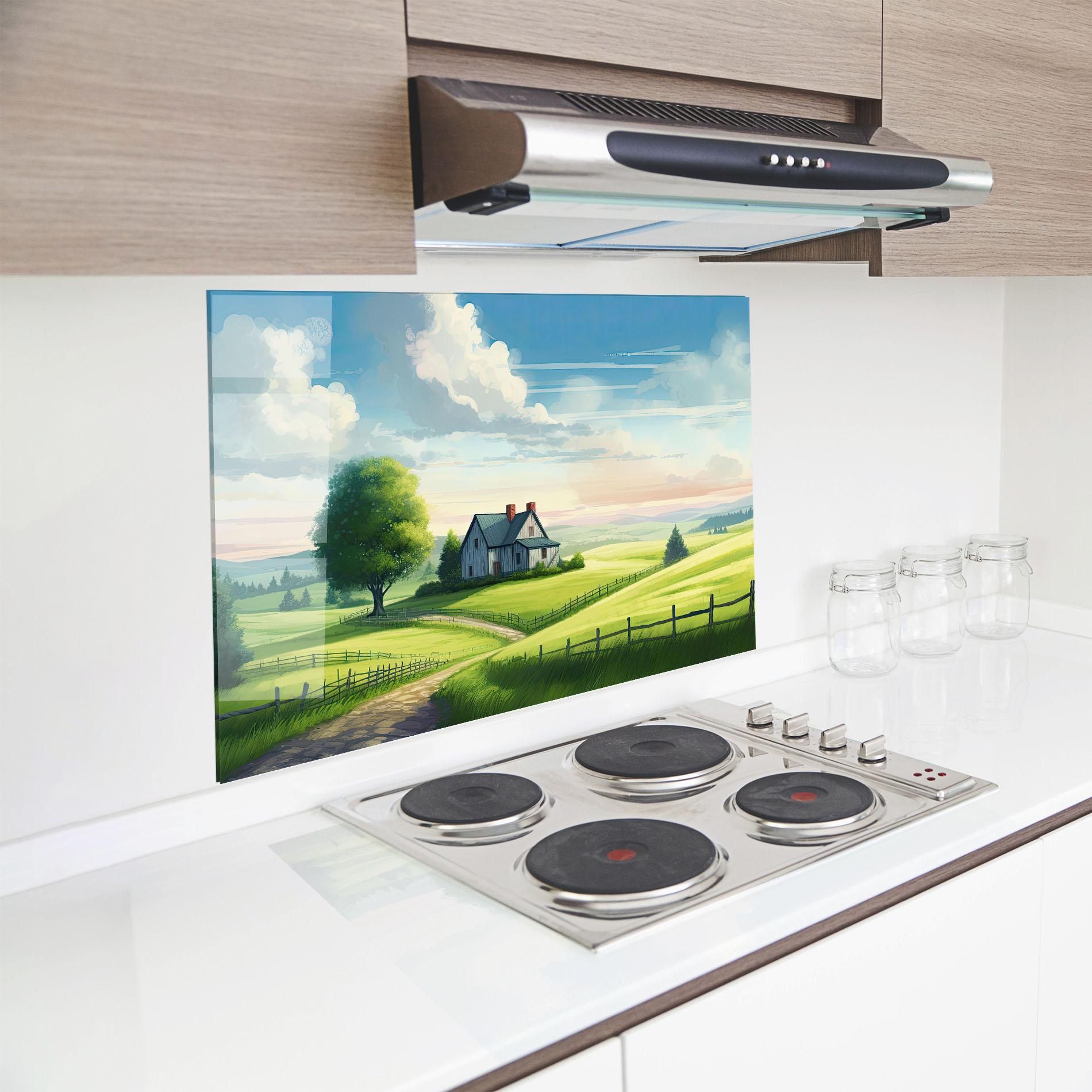 Panou Sticla Bucatarie Calming Rural View mockup 8