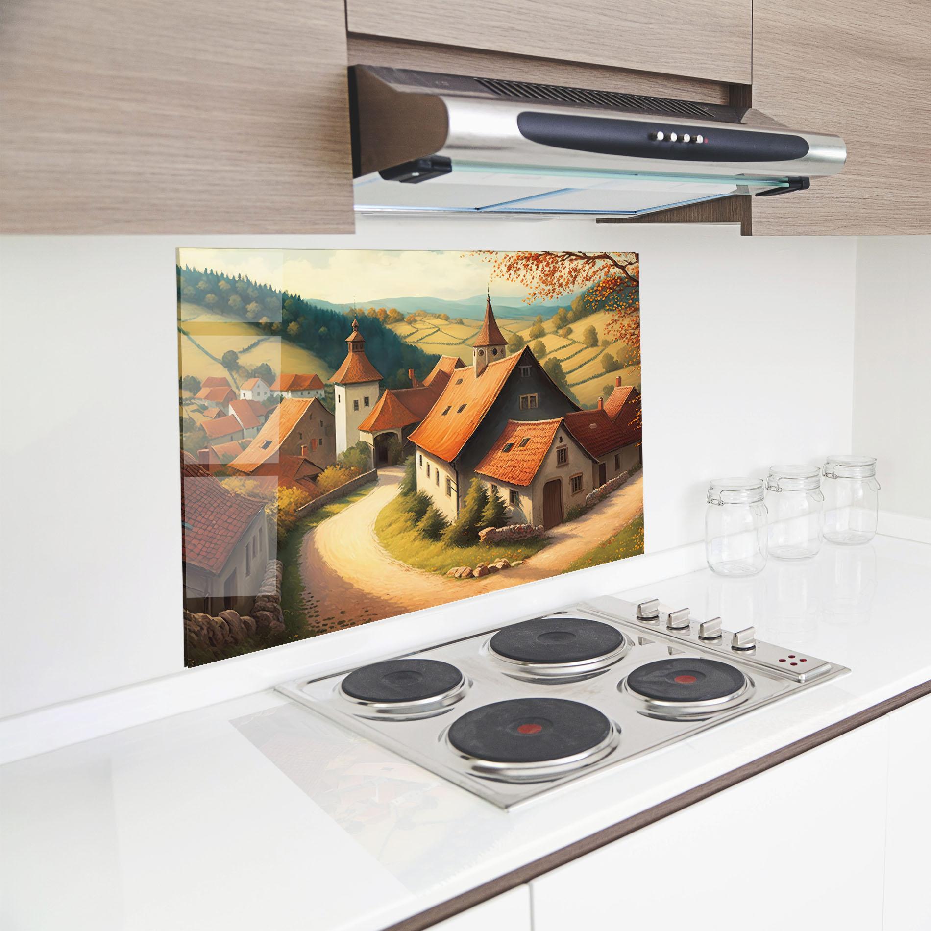 Panou Sticla Bucatarie Countryside Village mockup 8