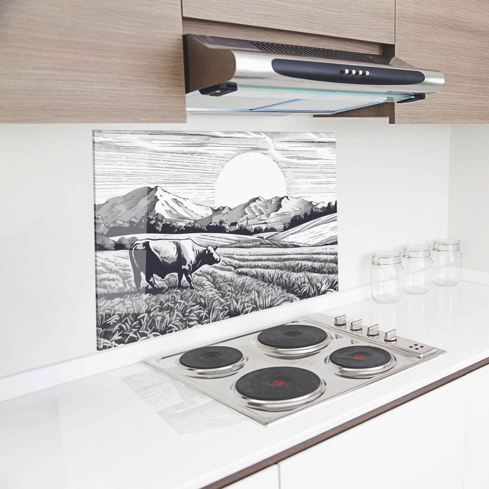 Panou Sticla Bucatarie Cow Grey Ink mockup 8