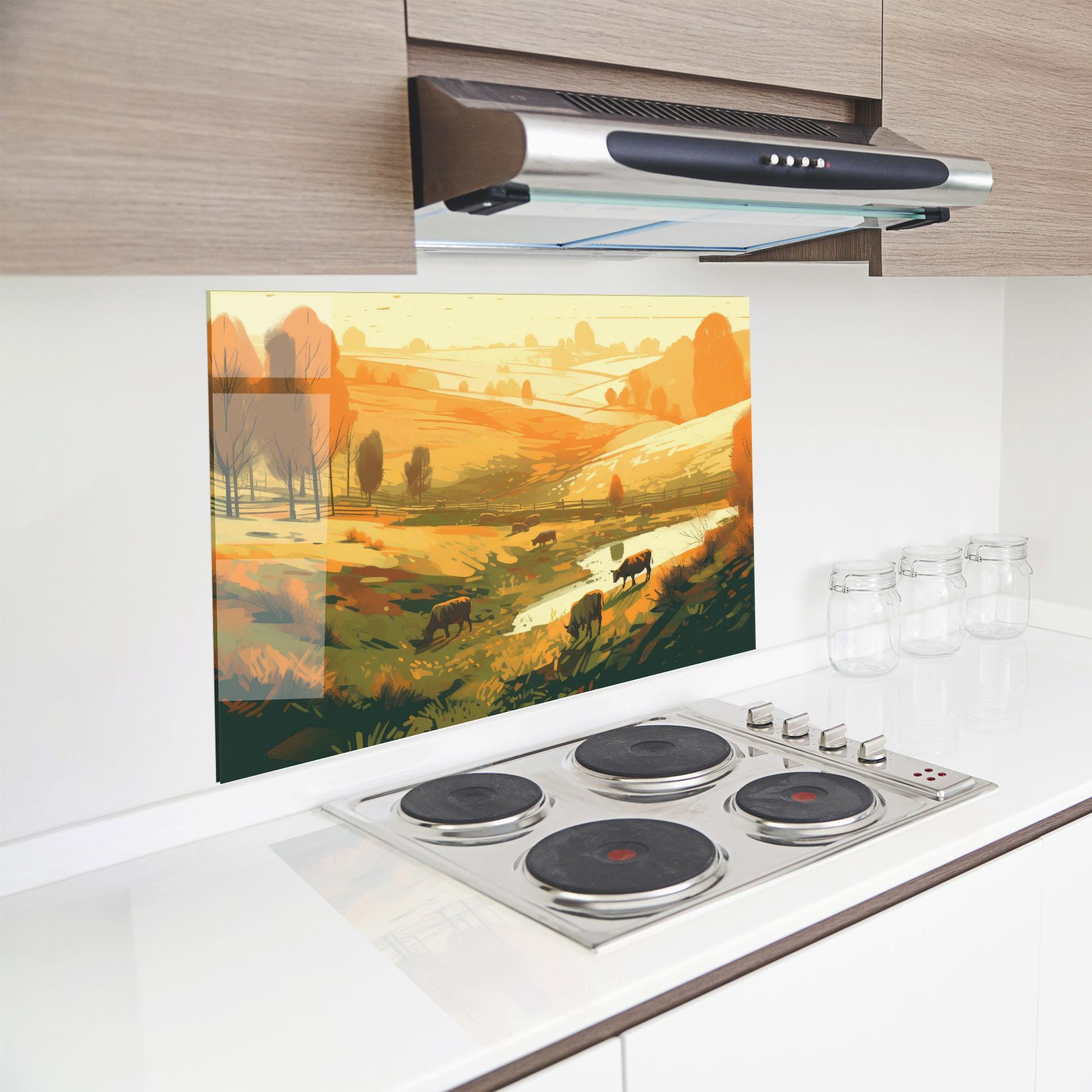 Panou Sticla Bucatarie Cows Sunlight Art mockup 8