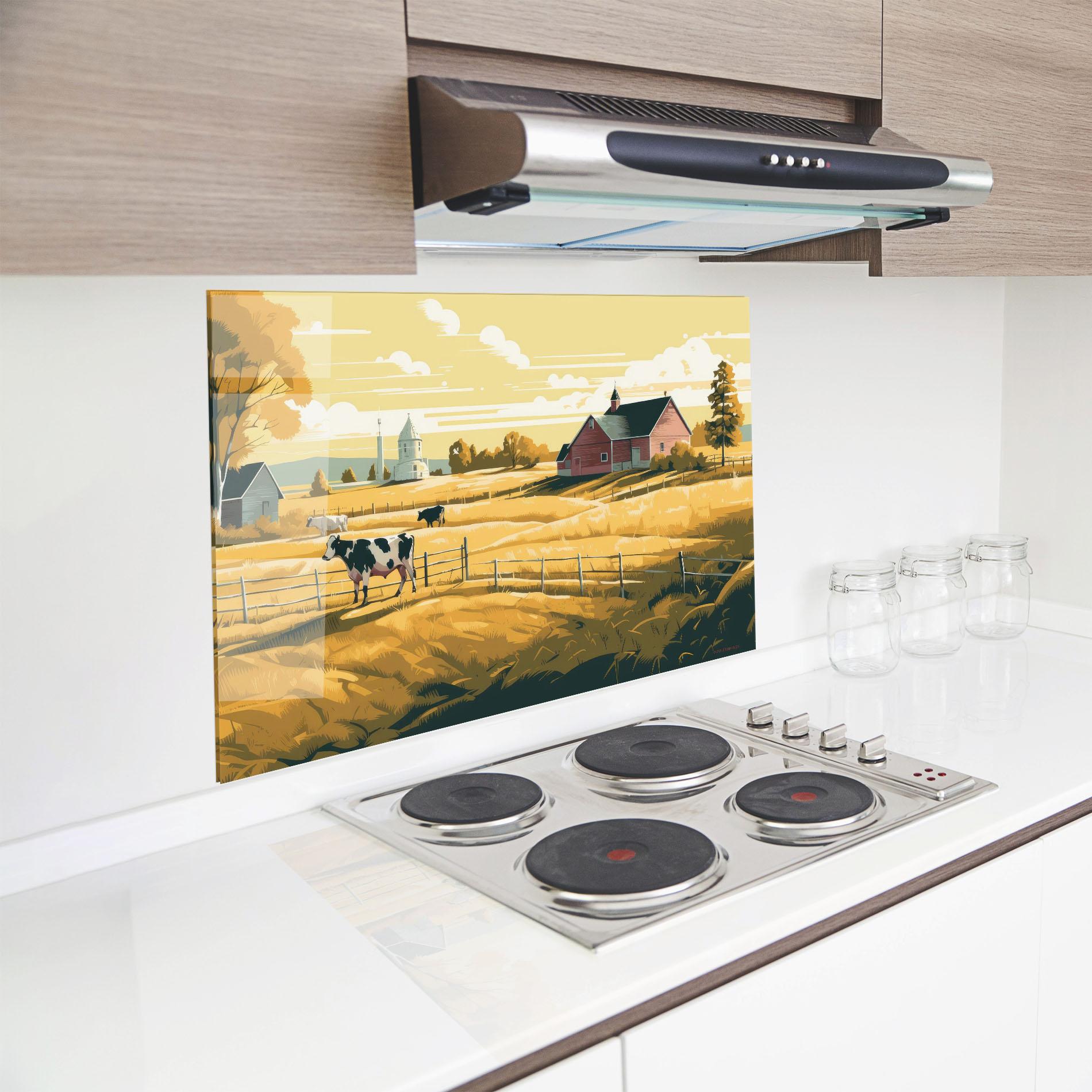 Panou Sticla Bucatarie Cows Sunlight Farm mockup 8