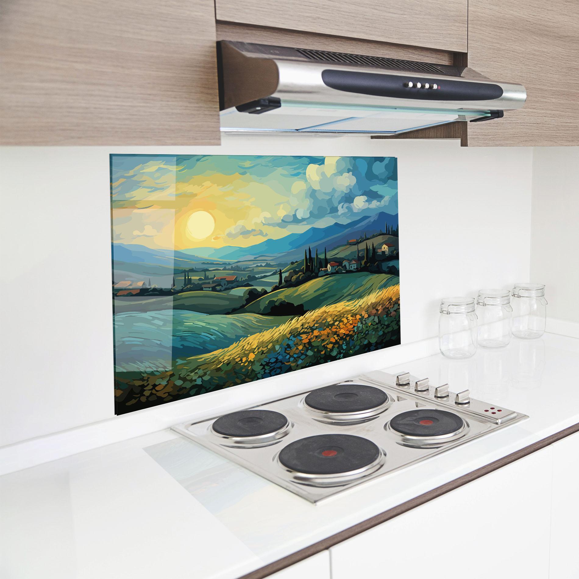 Panou Sticla Bucatarie Fantasy Blue View mockup 8