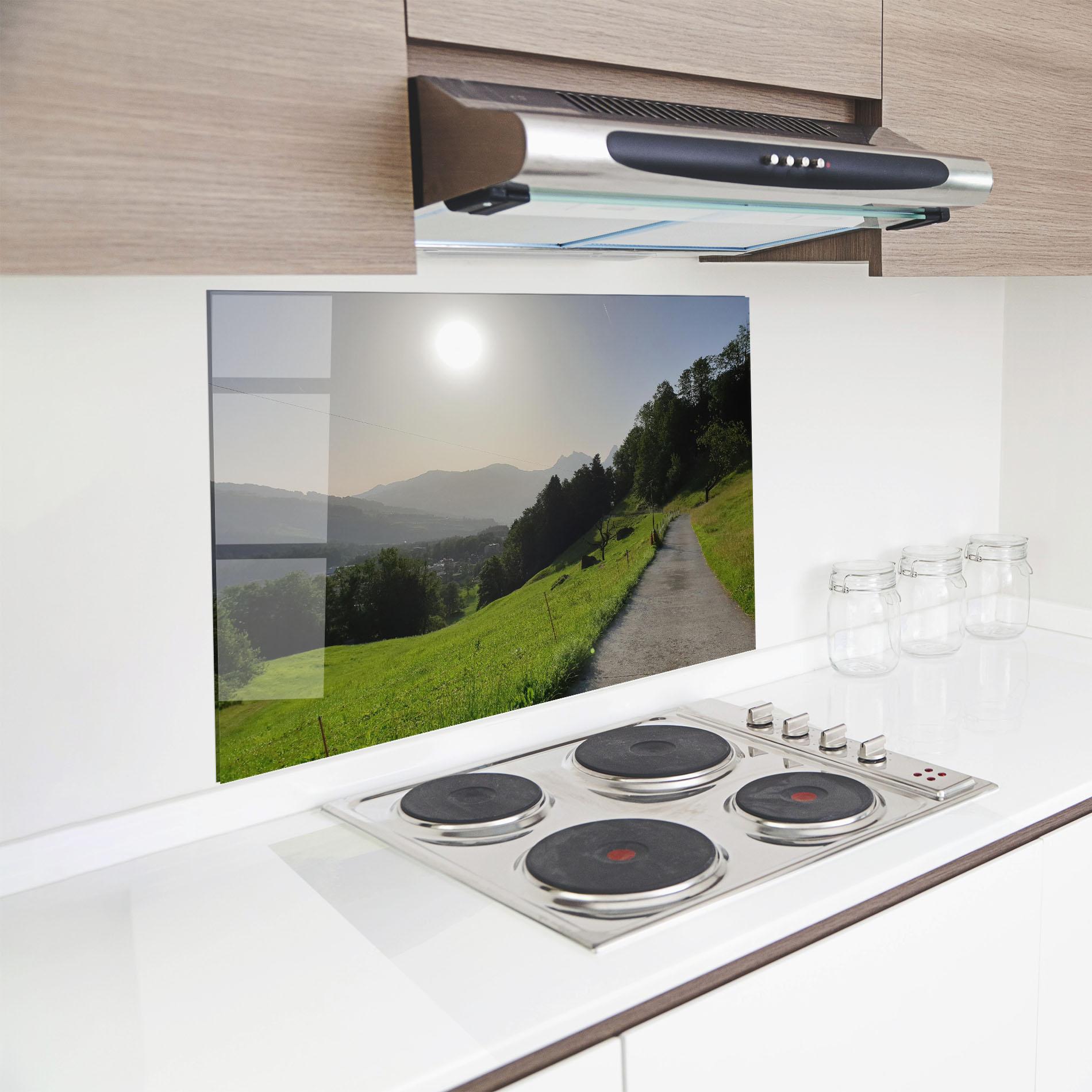 Panou Sticla Bucatarie Foggy Rural Road mockup 8