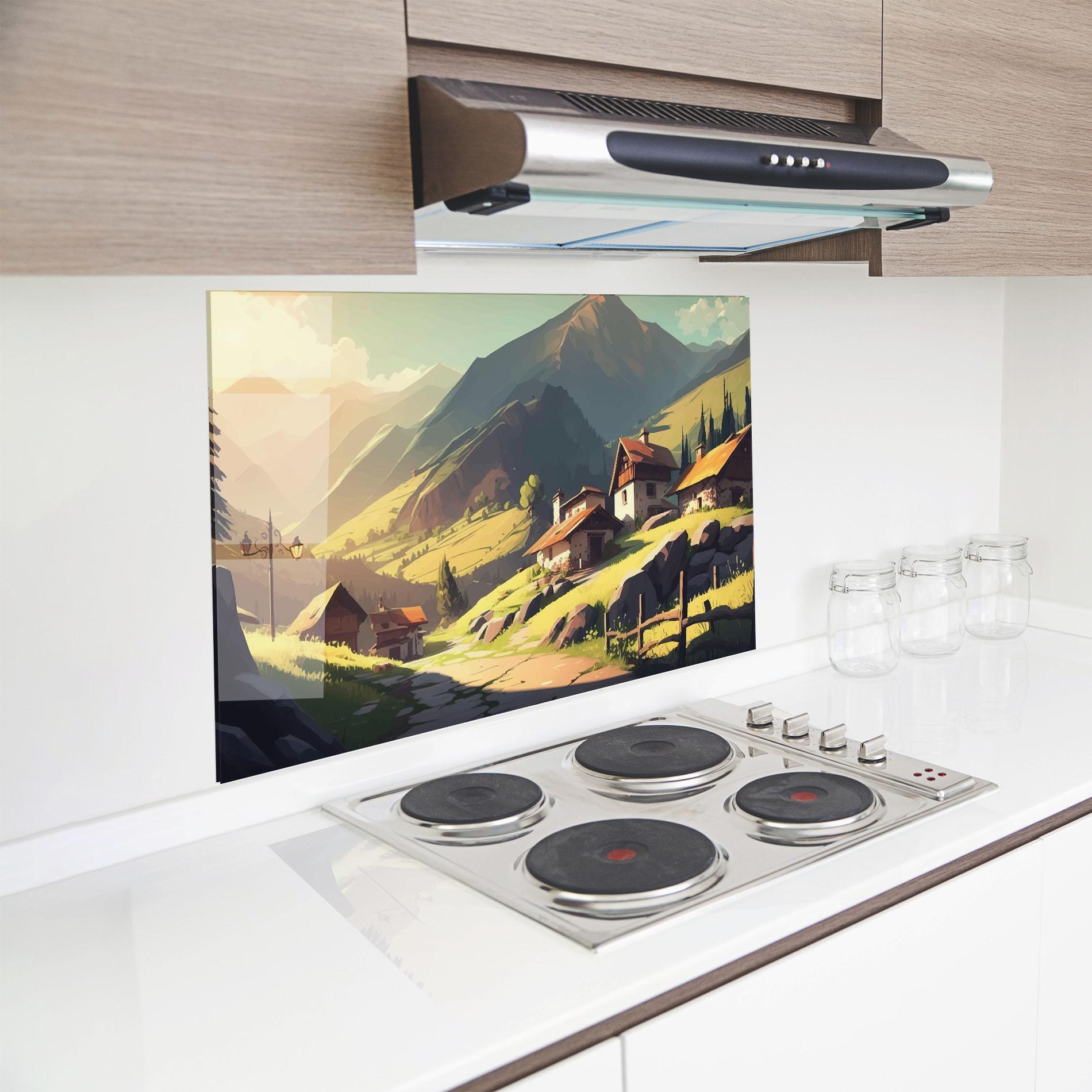 Panou Sticla Bucatarie Grassy Mountain View mockup 8