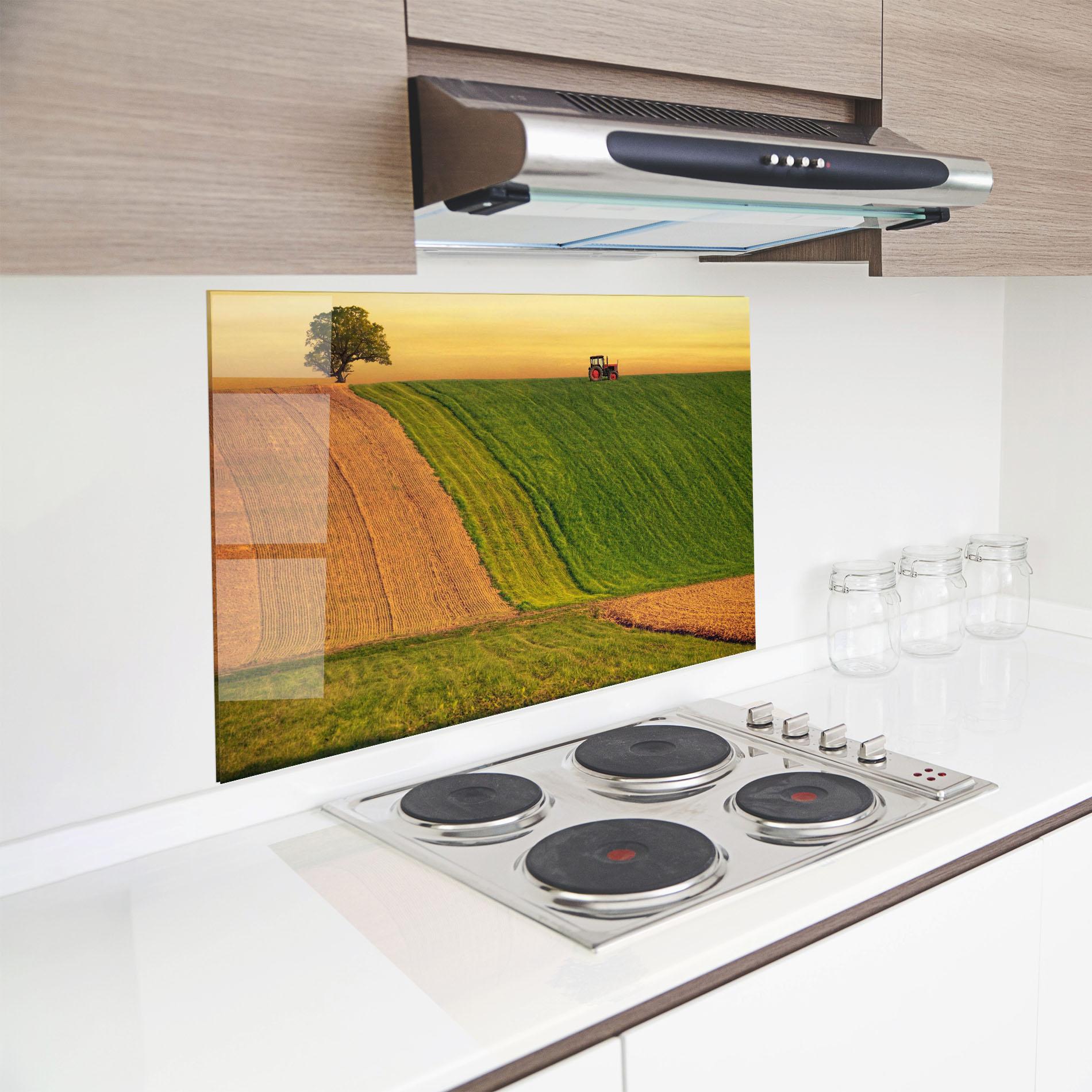 Panou Sticla Bucatarie Green Cream Field mockup 8