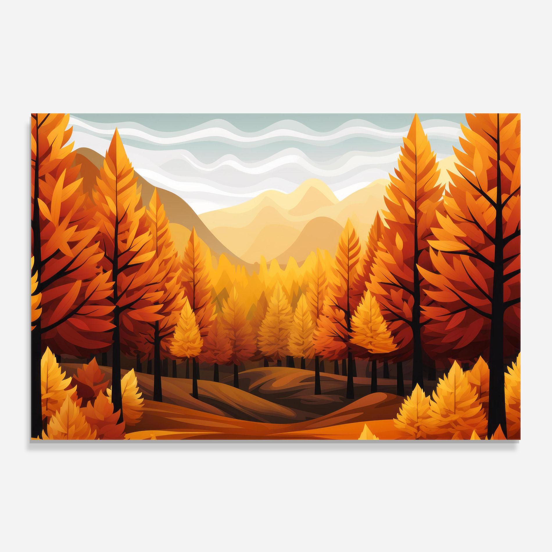 Panou Sticla Bucatarie Autumn Trees Orange mockup 0