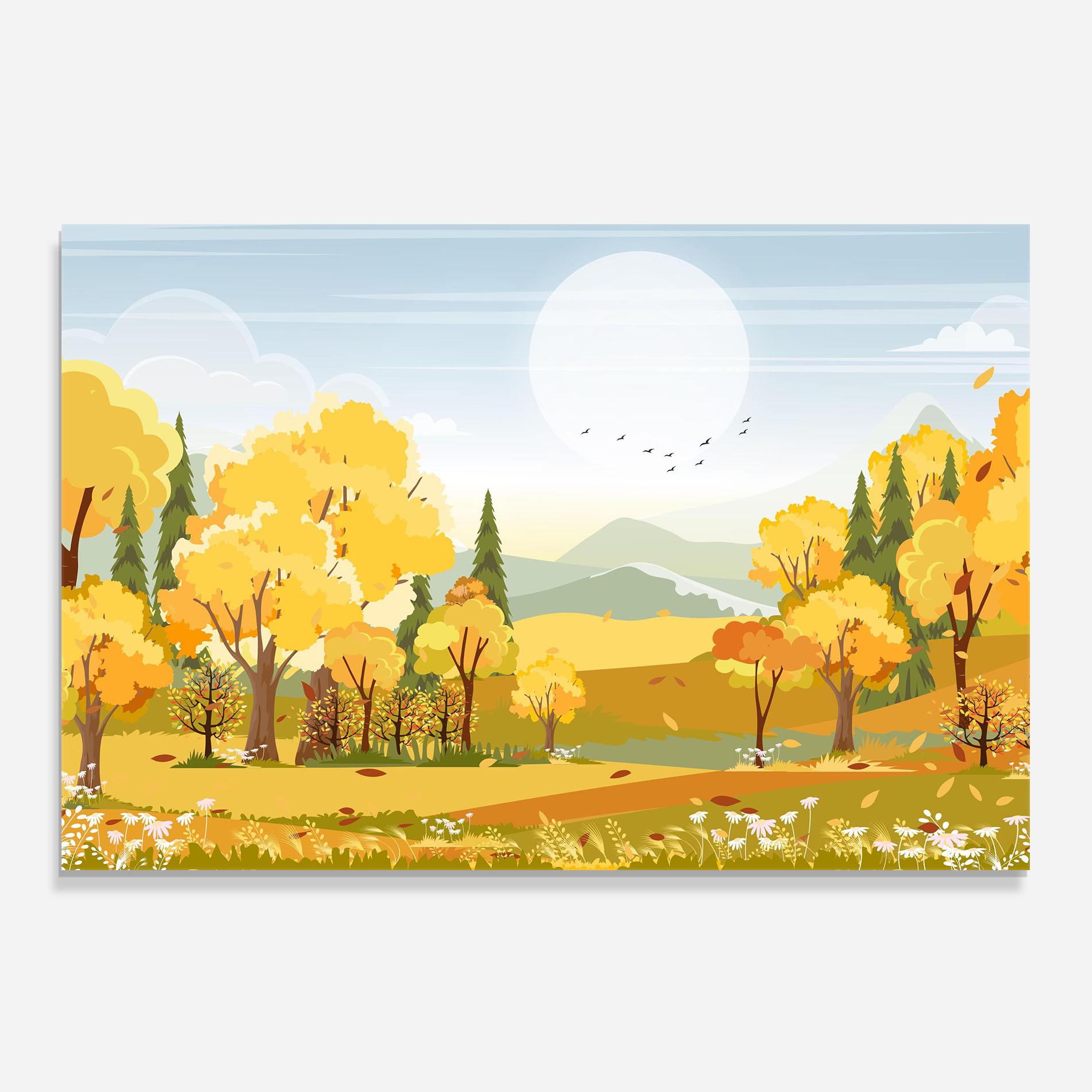 Panou Sticla Bucatarie Autumn Yellow View mockup 0