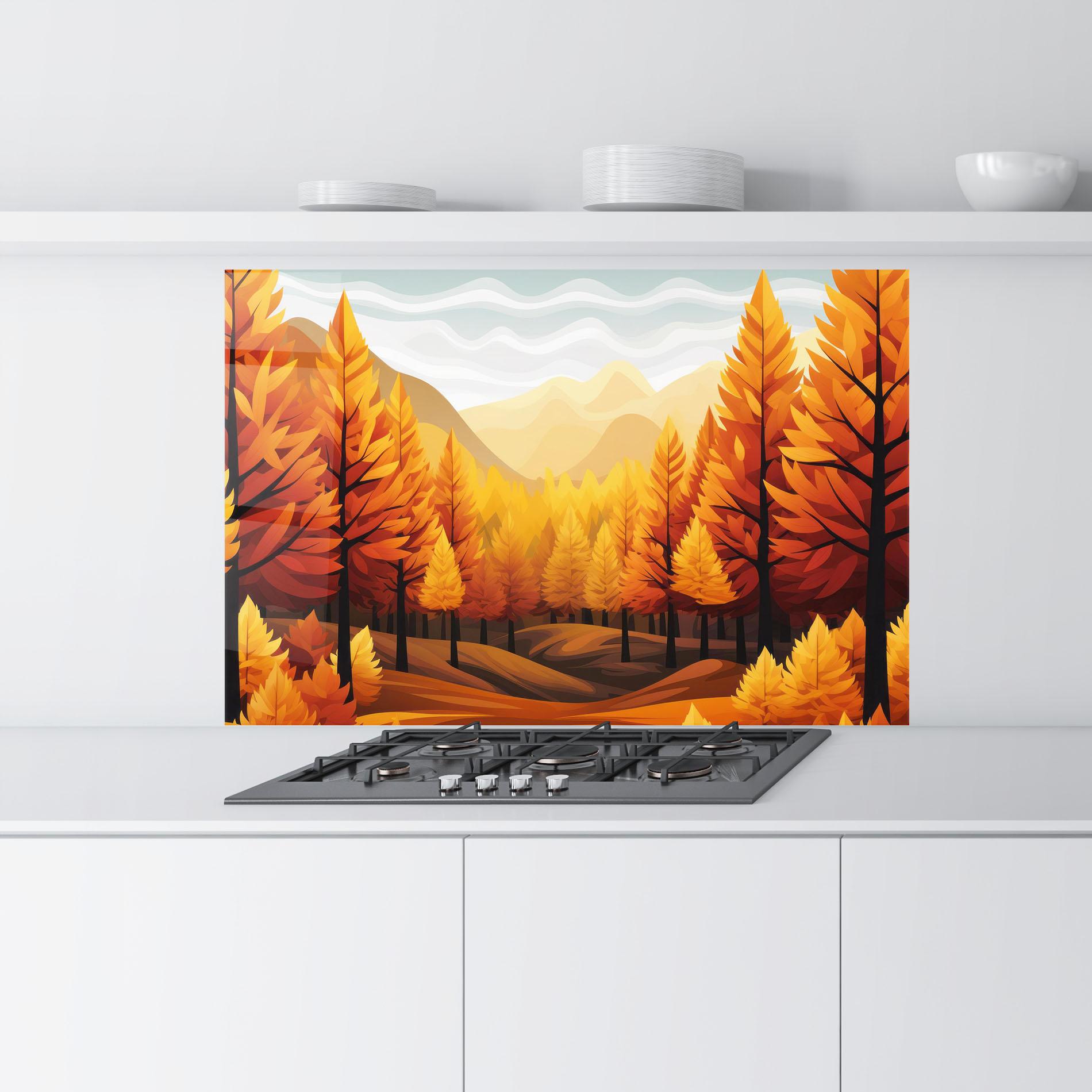 Panou Sticla Bucatarie Autumn Trees Orange mockup 9