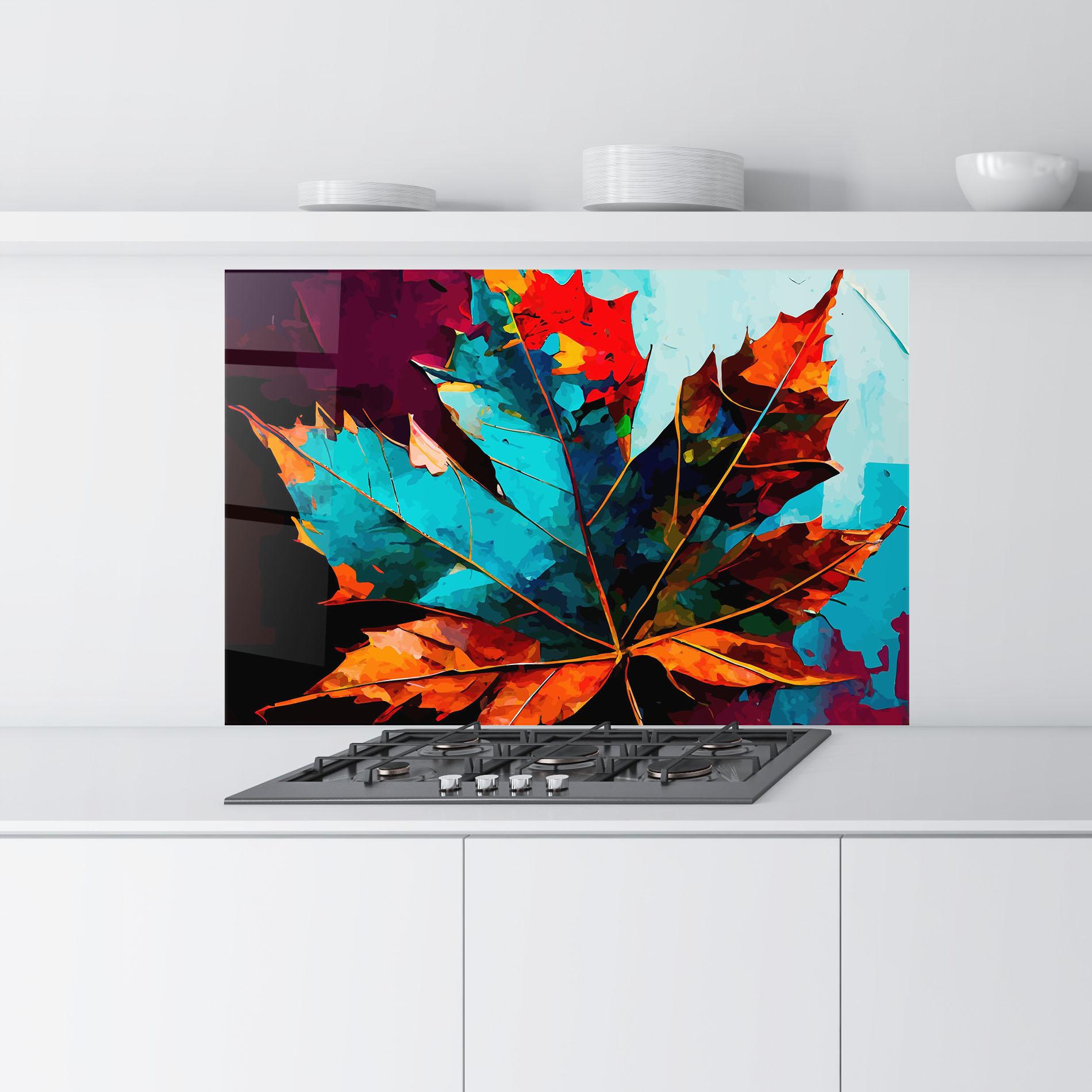 Panou Sticla Bucatarie Blue Orange Leaf mockup 9