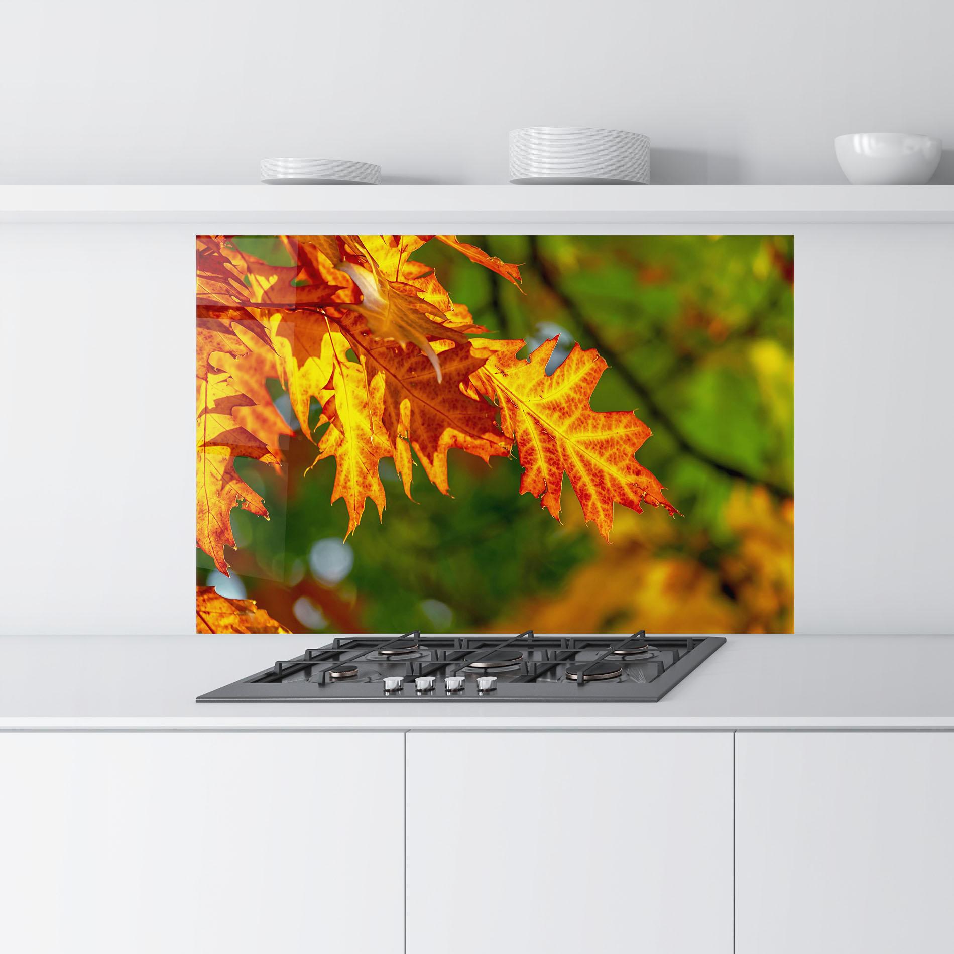 Panou Sticla Bucatarie Orange Yellow Leaves mockup 9