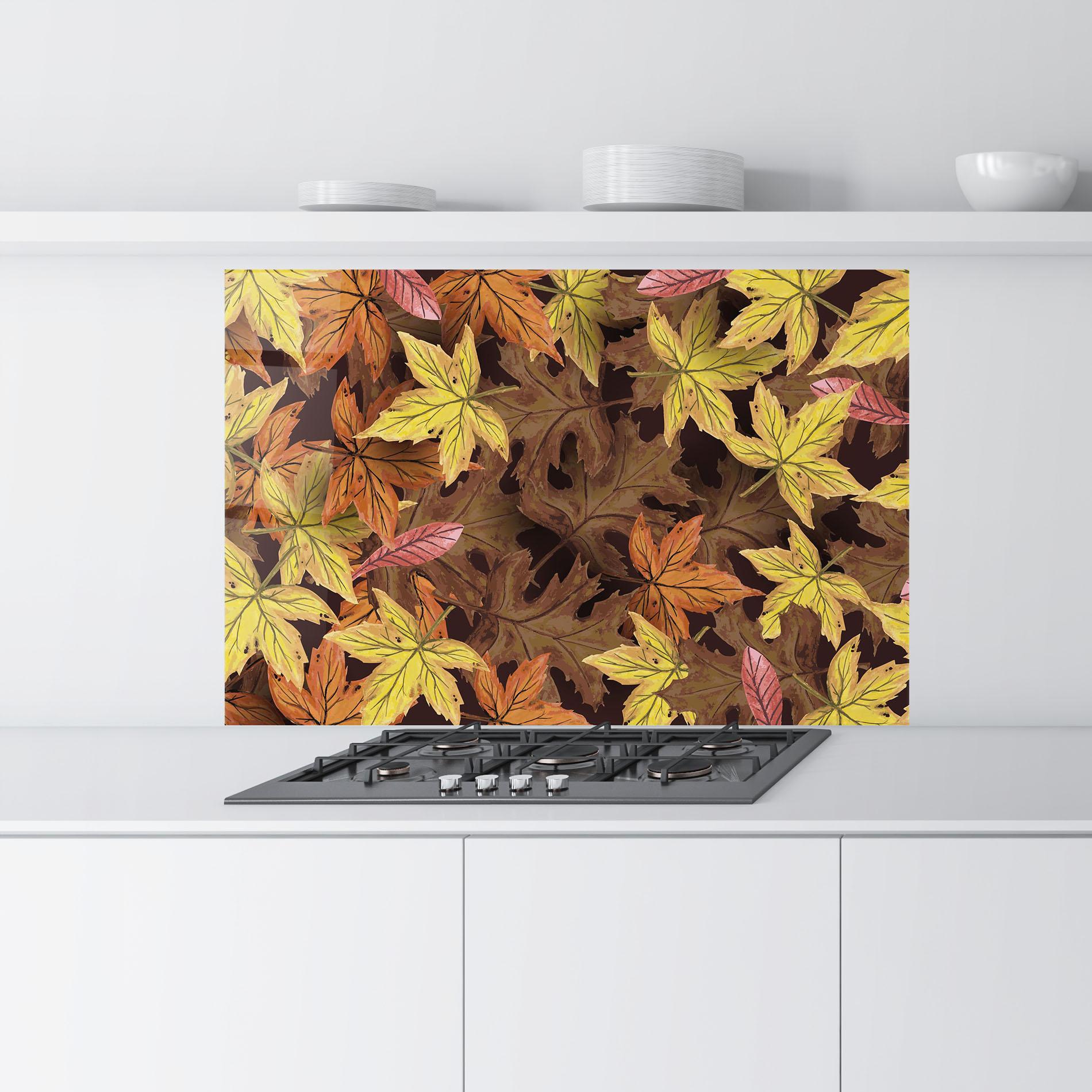 Panou Sticla Bucatarie Painted Leaves mockup 9