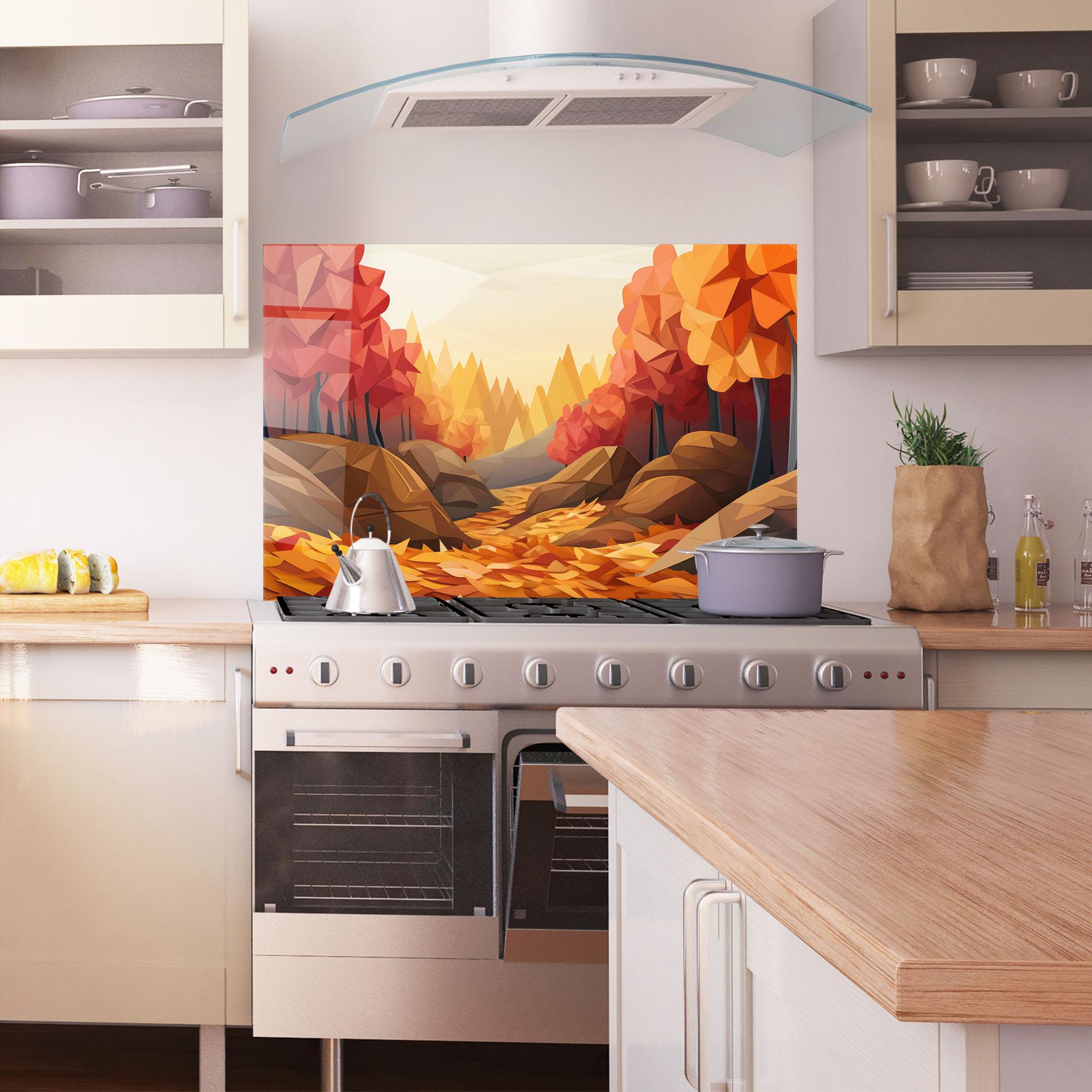 Panou Sticla Bucatarie Autumn Orange Forest mockup 1