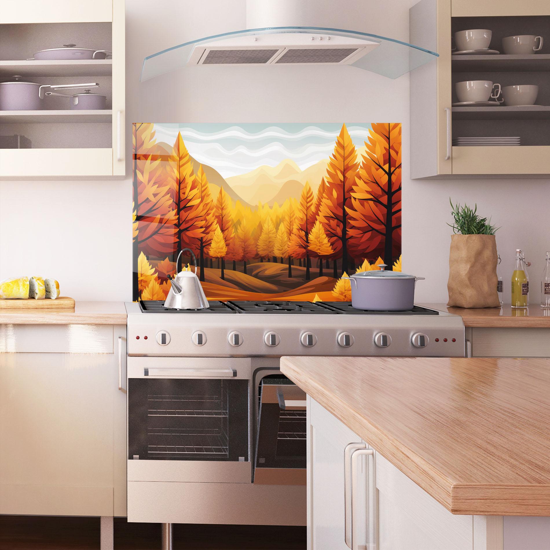 Panou Sticla Bucatarie Autumn Trees Orange mockup 1