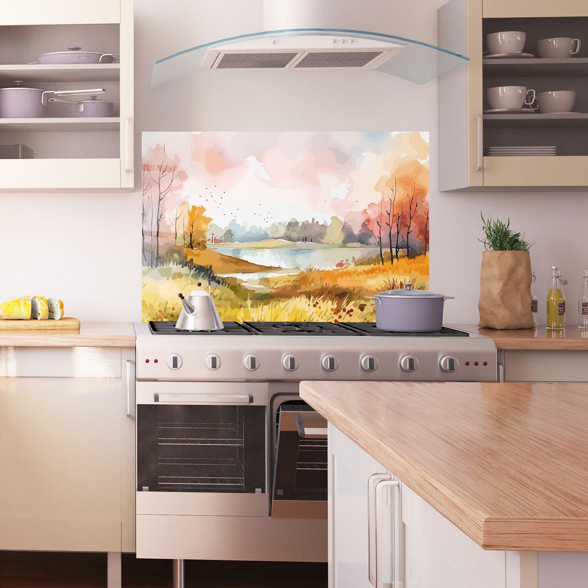 Panou Sticla Bucatarie Autumn Watercolor mockup 1