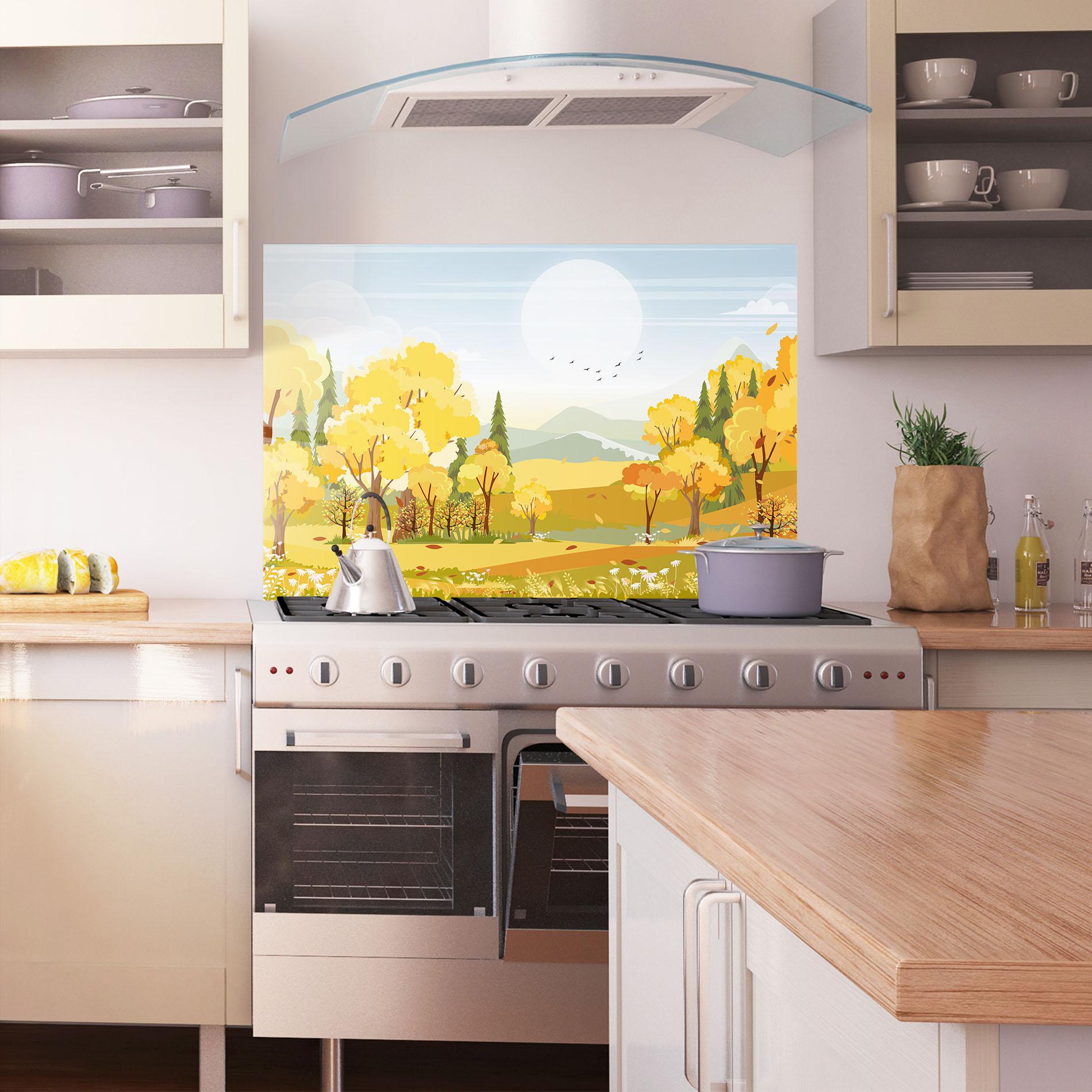 Panou Sticla Bucatarie Autumn Yellow View mockup 1