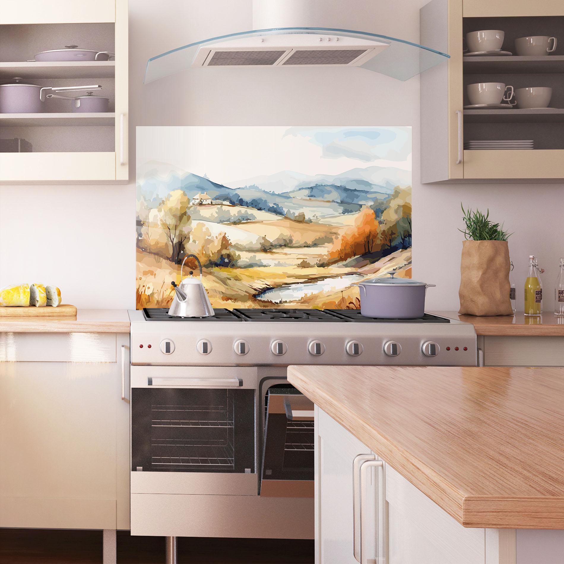 Panou Sticla Bucatarie Blue Orange Autumn mockup 1