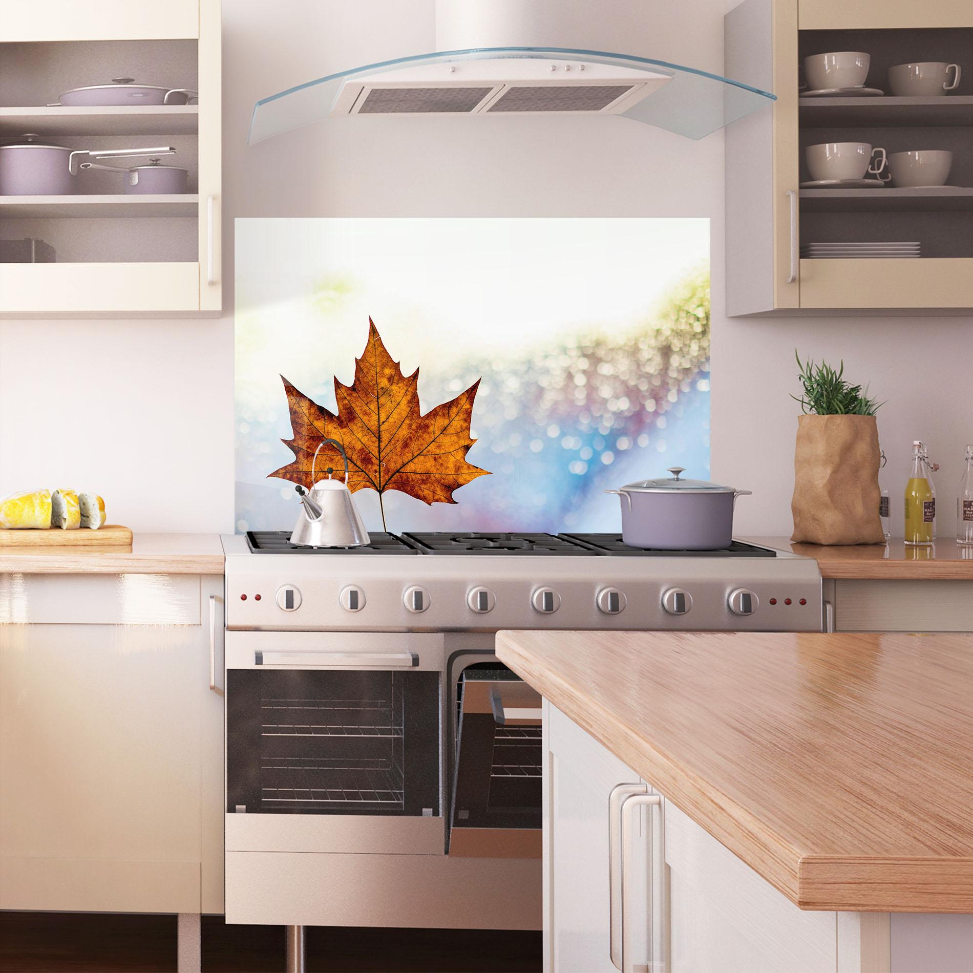 Panou Sticla Bucatarie Brown Orange Leaf mockup 1