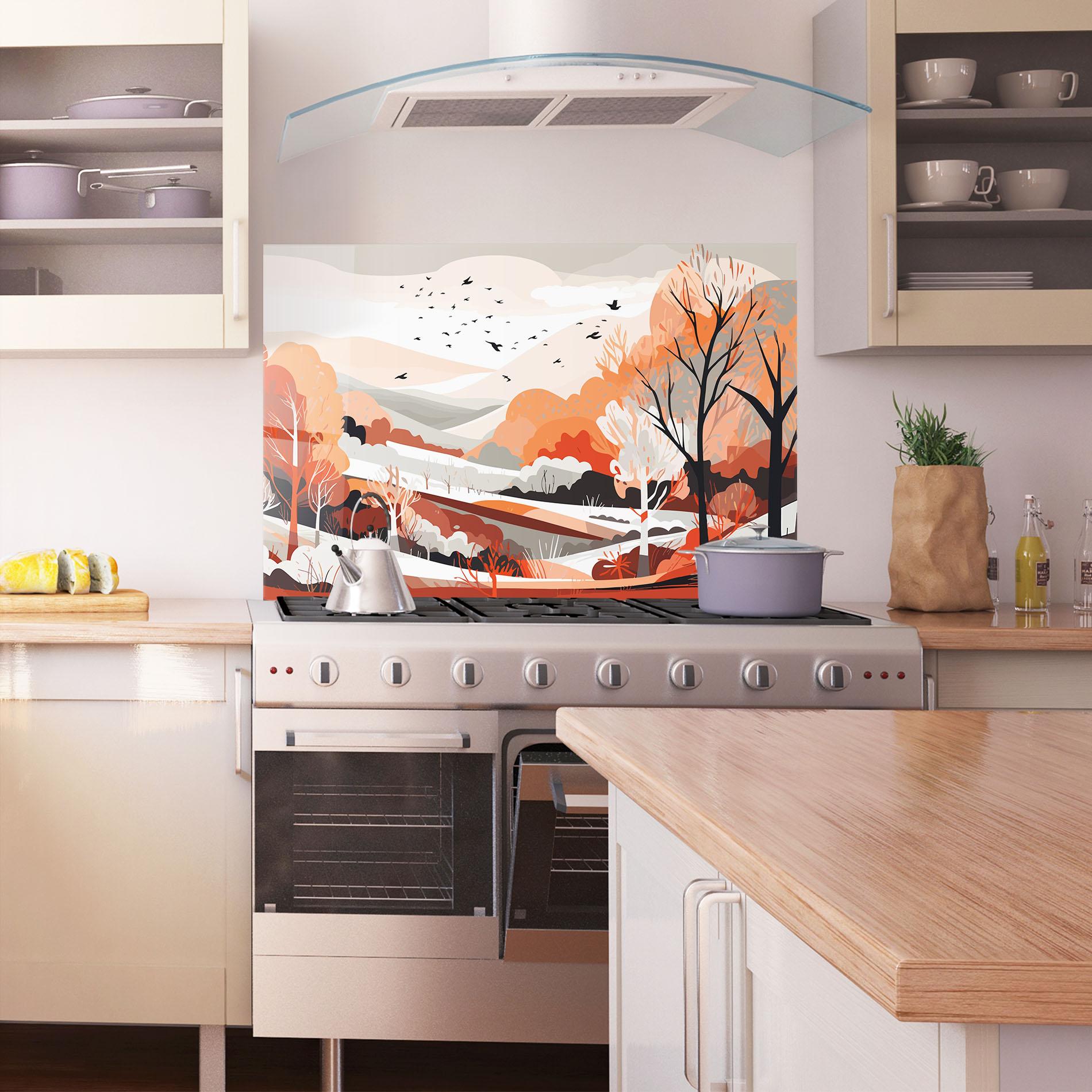 Panou Sticla Bucatarie Grey Orange Autumn mockup 1