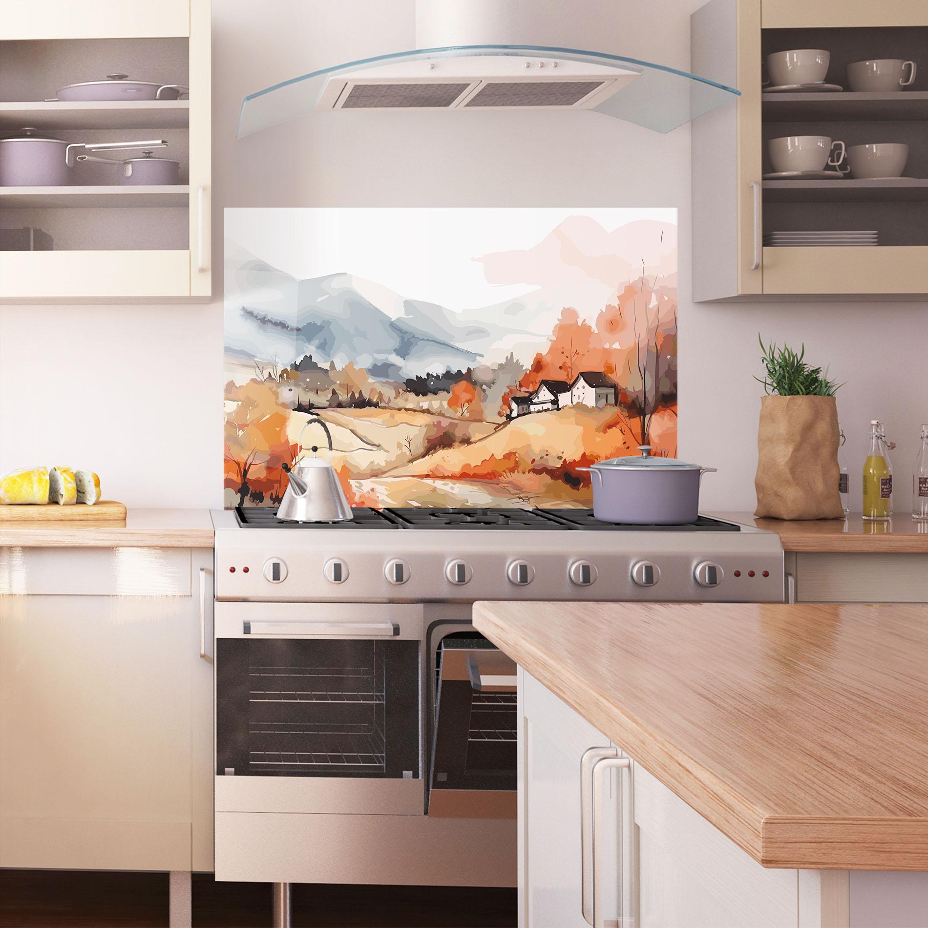 Panou Sticla Bucatarie Orange Grey Autumn mockup 1