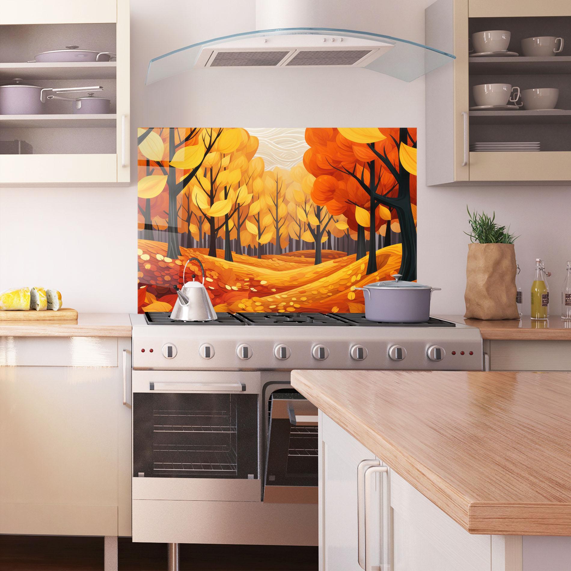 Panou Sticla Bucatarie Orange Trees Forest mockup 1