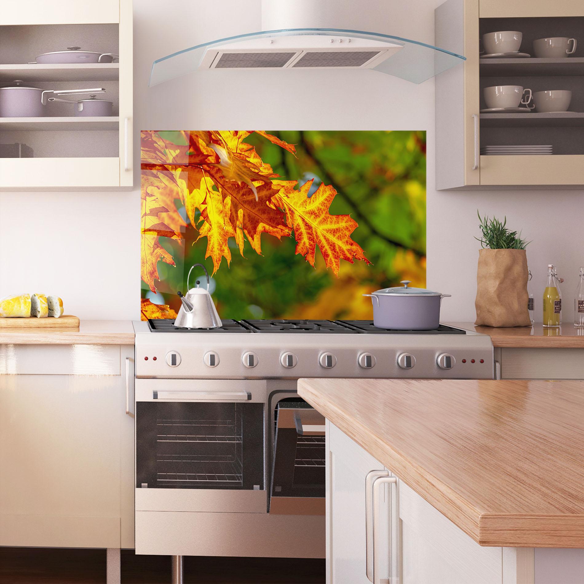 Panou Sticla Bucatarie Orange Yellow Leaves mockup 1