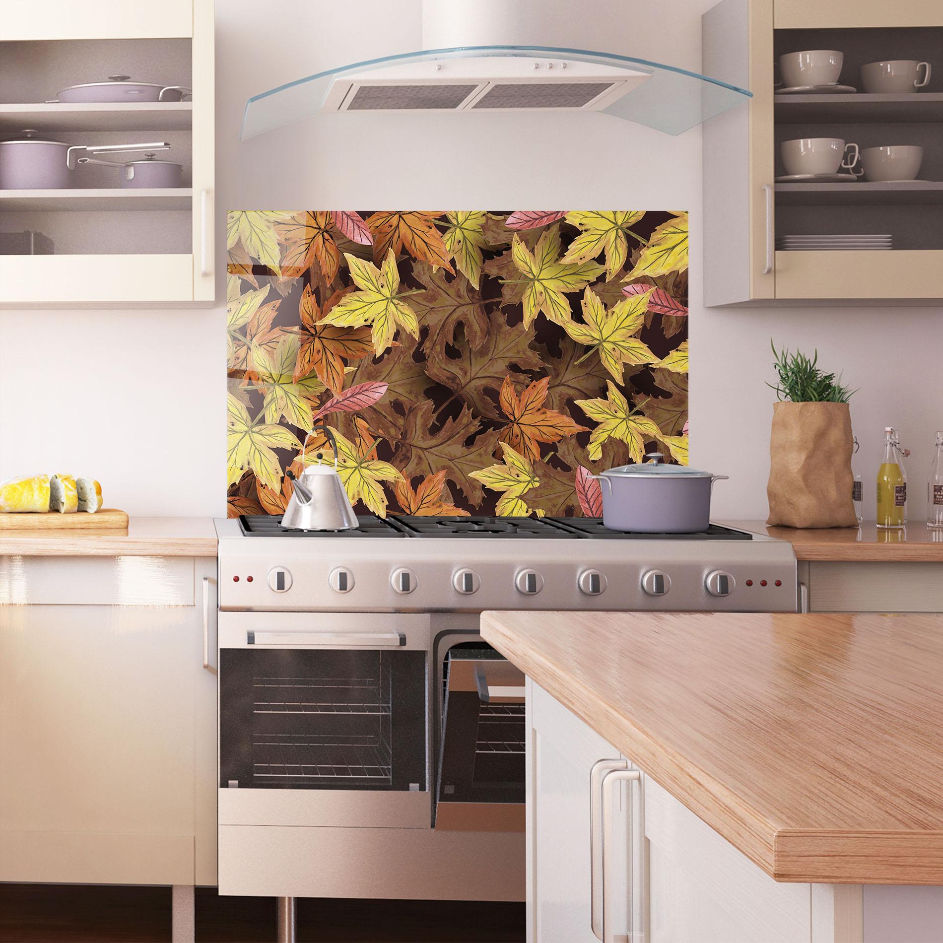 Panou Sticla Bucatarie Painted Leaves mockup 1