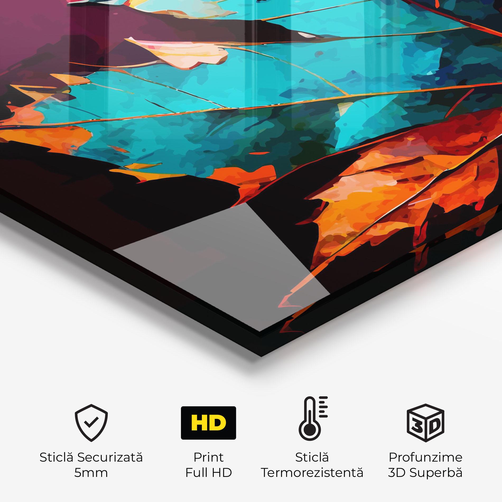 Panou Sticla Bucatarie Blue Orange Leaf mockup 2