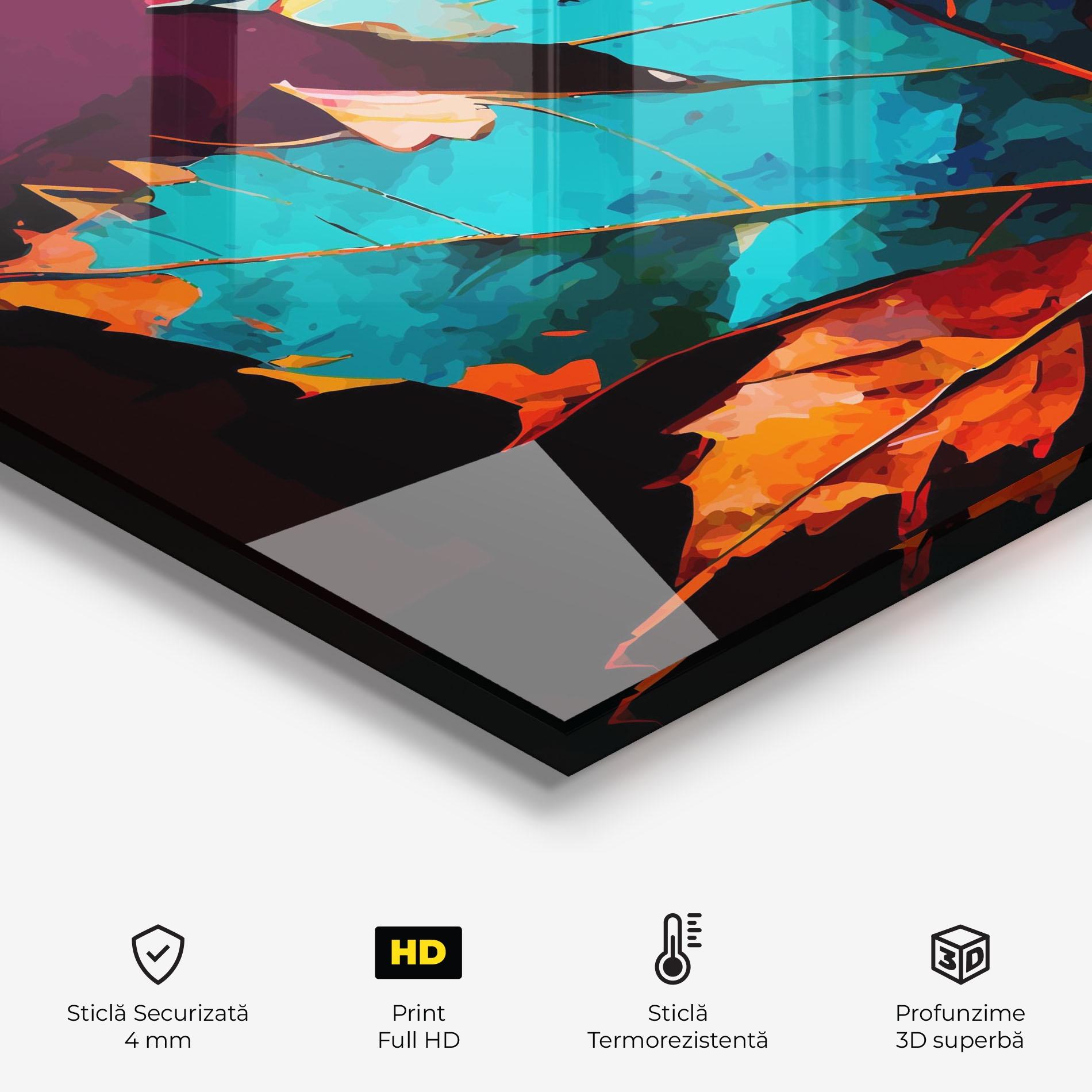 Panou Sticla Bucatarie Blue Orange Leaf mockup 2