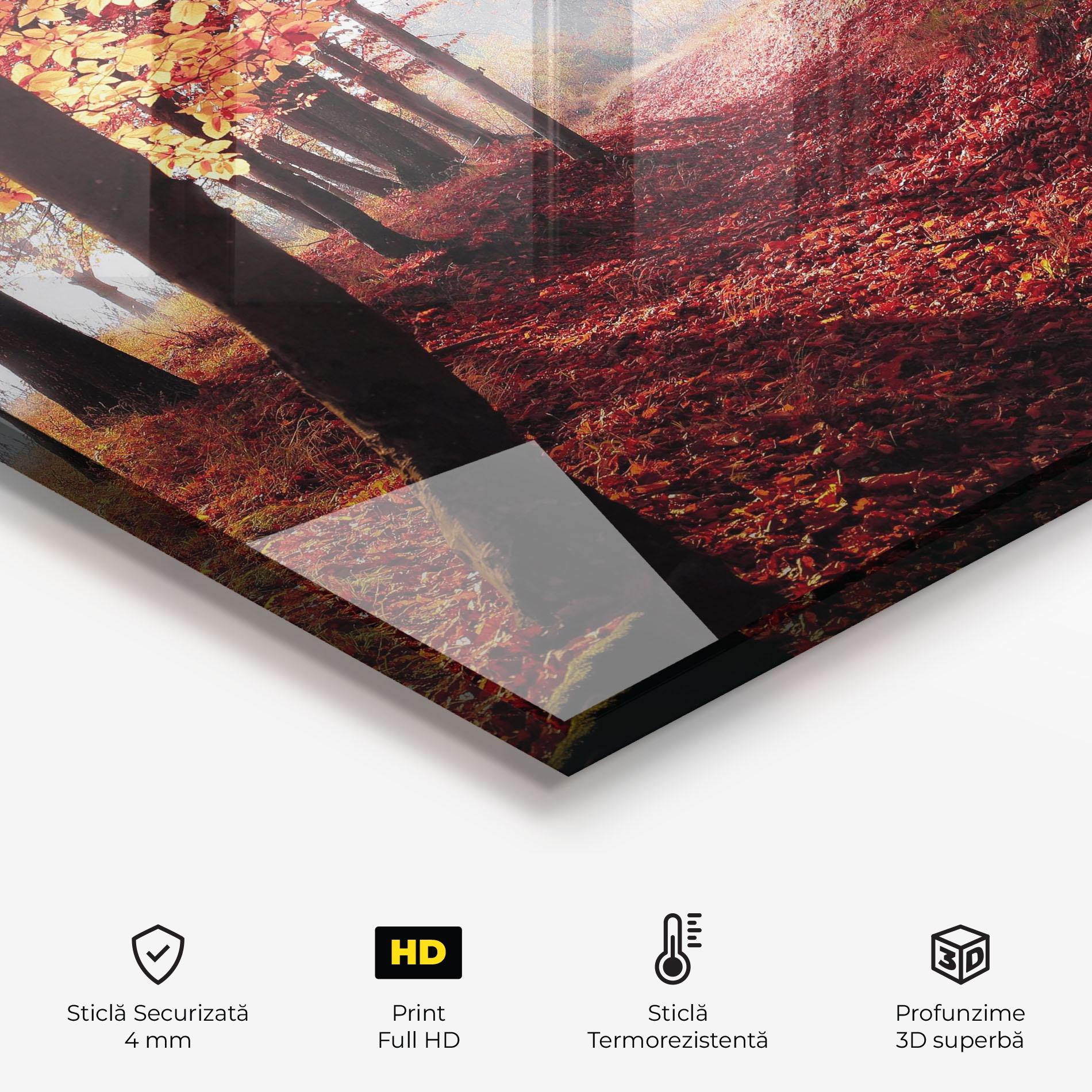 Panou Sticla Bucatarie Red Leaves Forest mockup 2