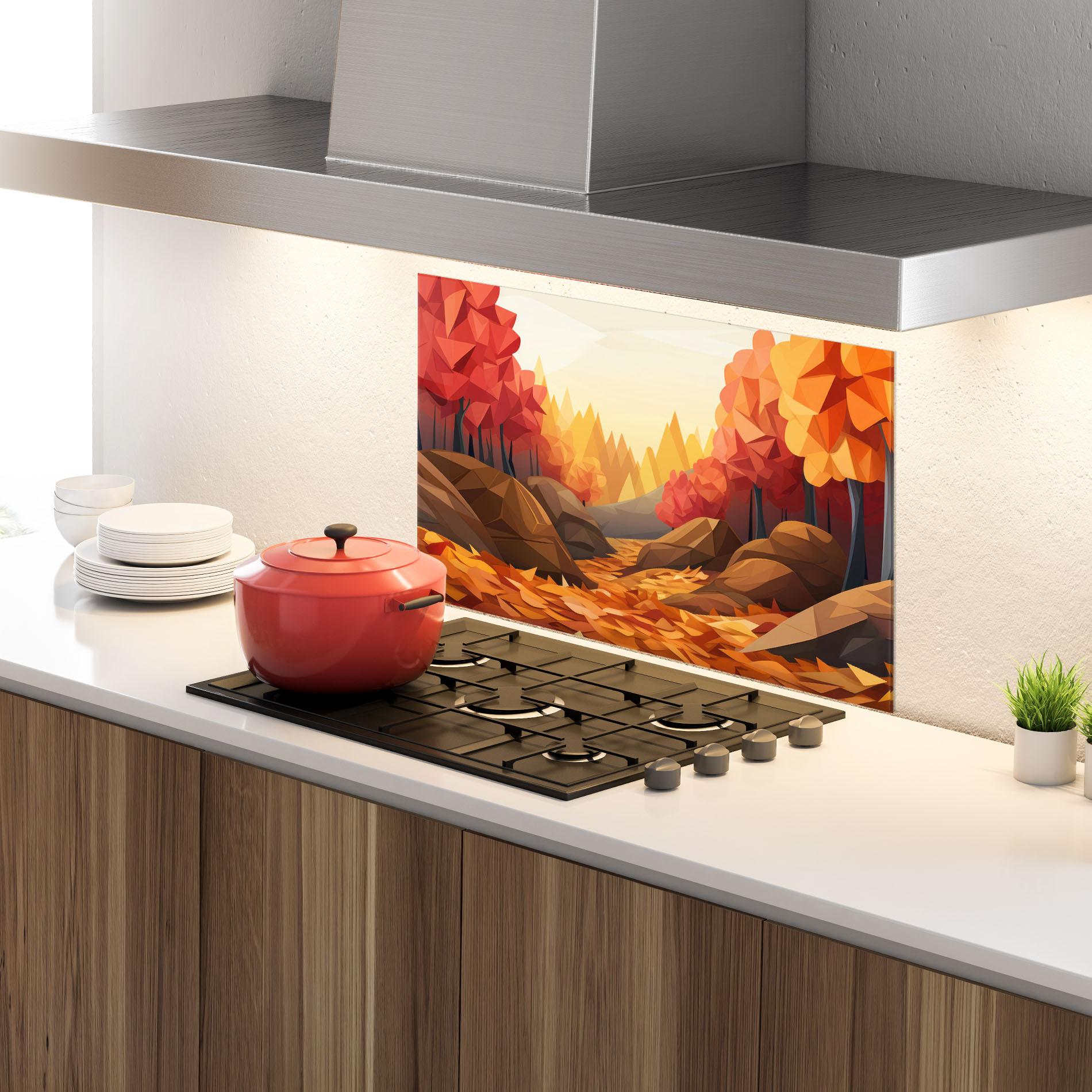 Panou Sticla Bucatarie Autumn Orange Forest mockup 4
