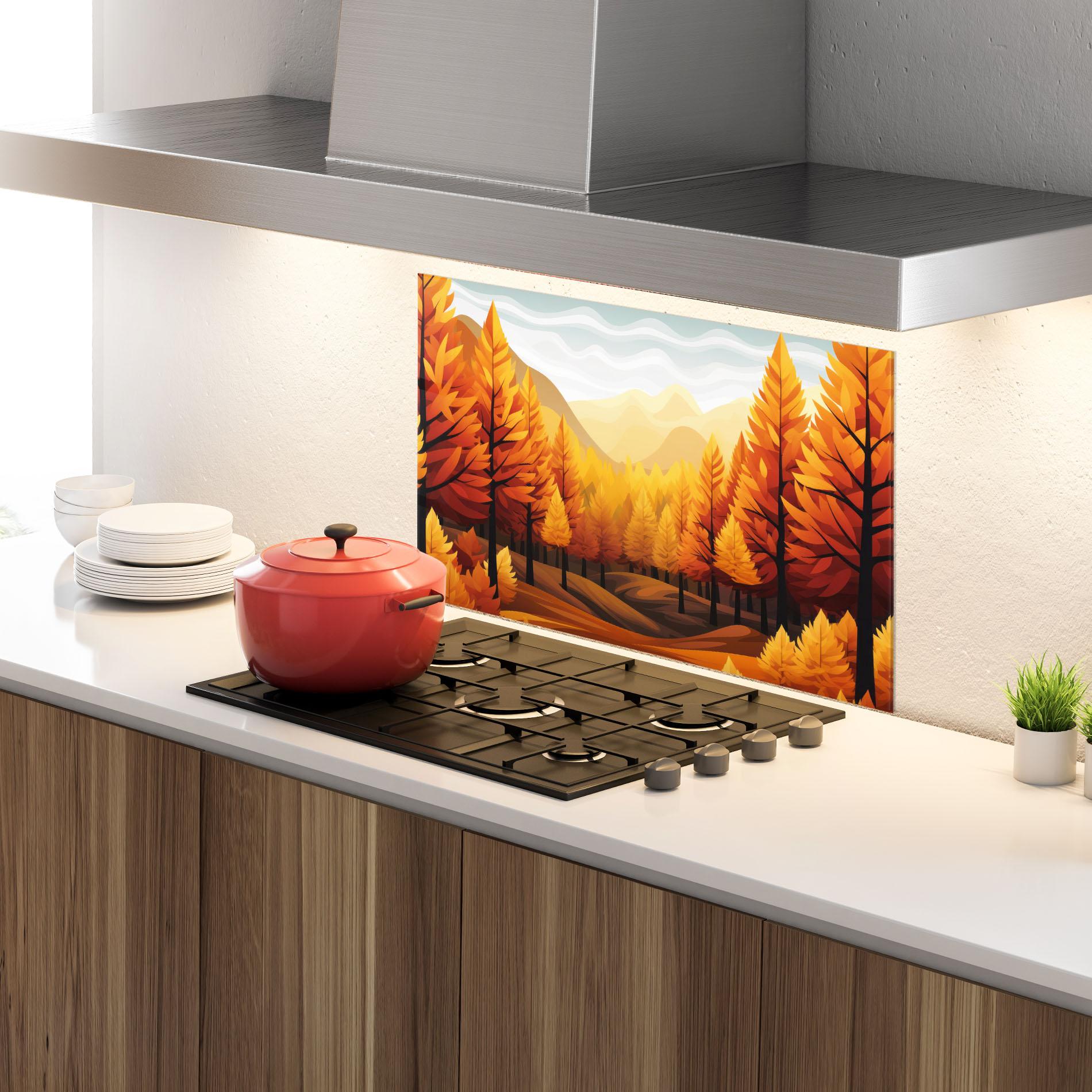 Panou Sticla Bucatarie Autumn Trees Orange mockup 4